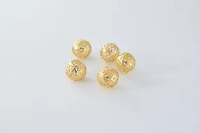 18K Gold Plated Diamond Cut Hollow Beads - Delicate Filigree Round Beads with Detailed Hole for Elegant Jewelry Making