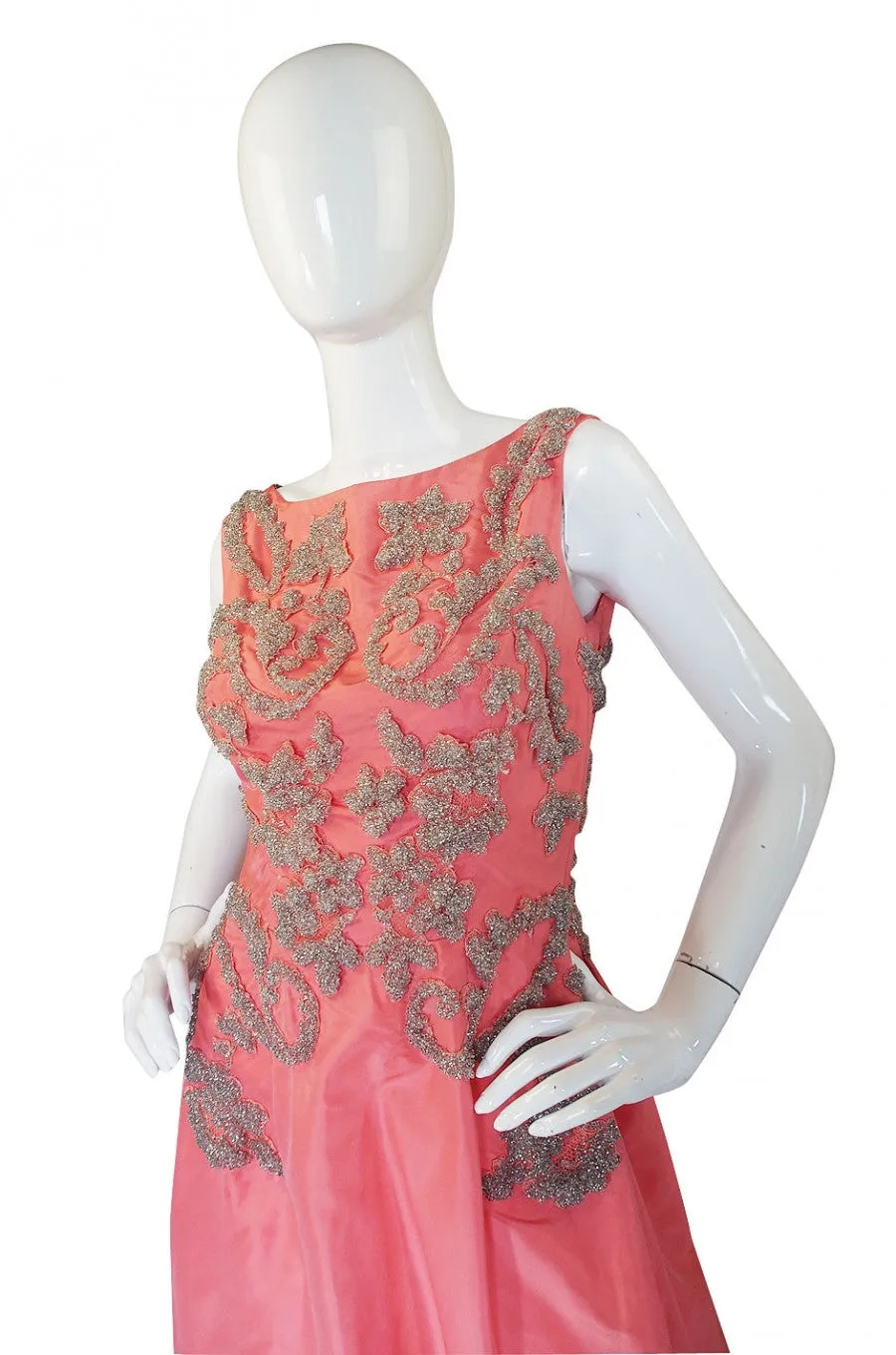 1950s Heavily Beaded Silk Coral Gown