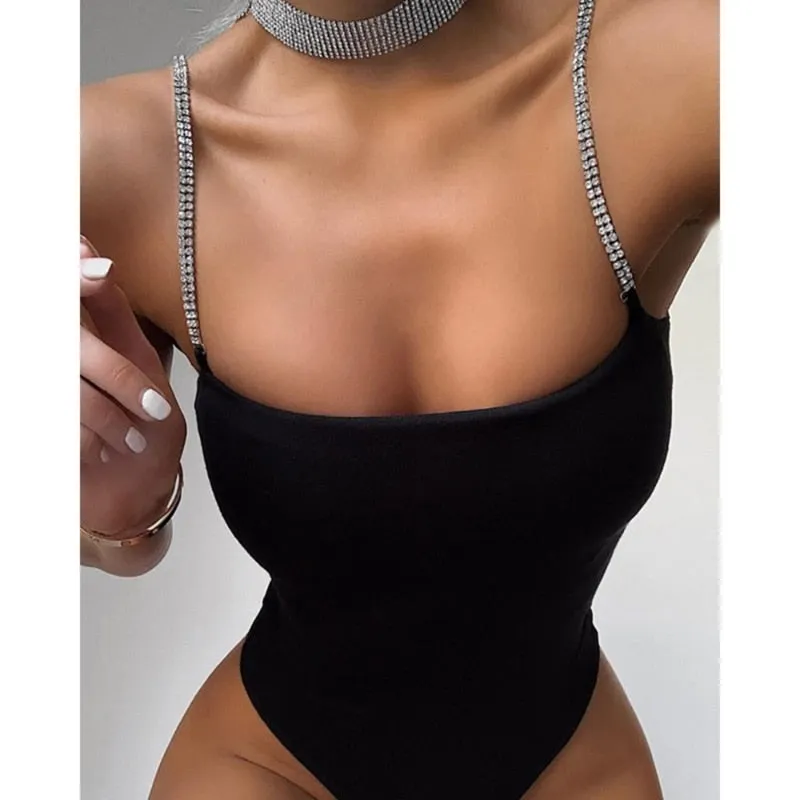 2021 Black Skinny Spaghetti Strap Woman's Romper Bodycon Sizes S - 2XL