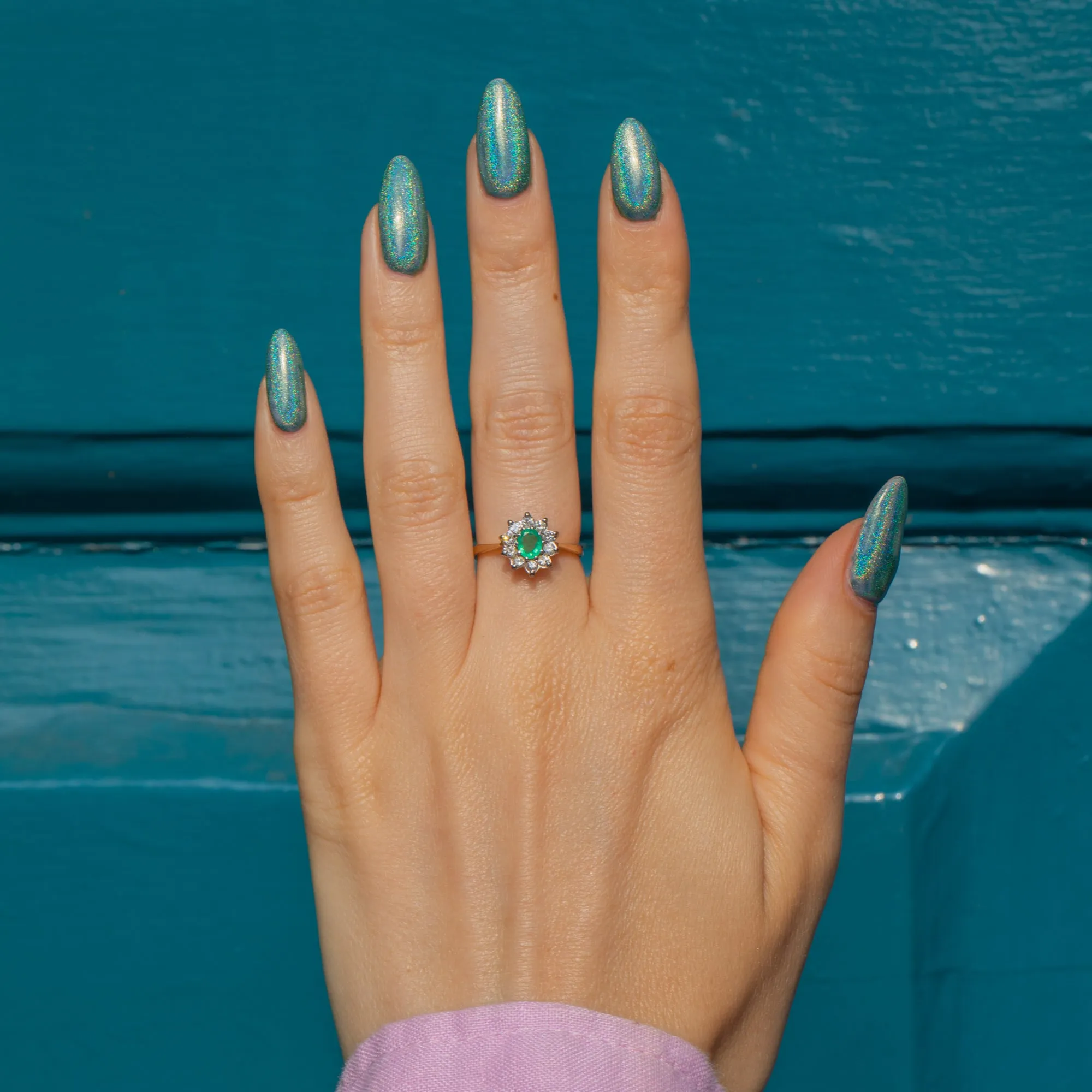 9ct Gold Emerald Diamond Cluster Ring