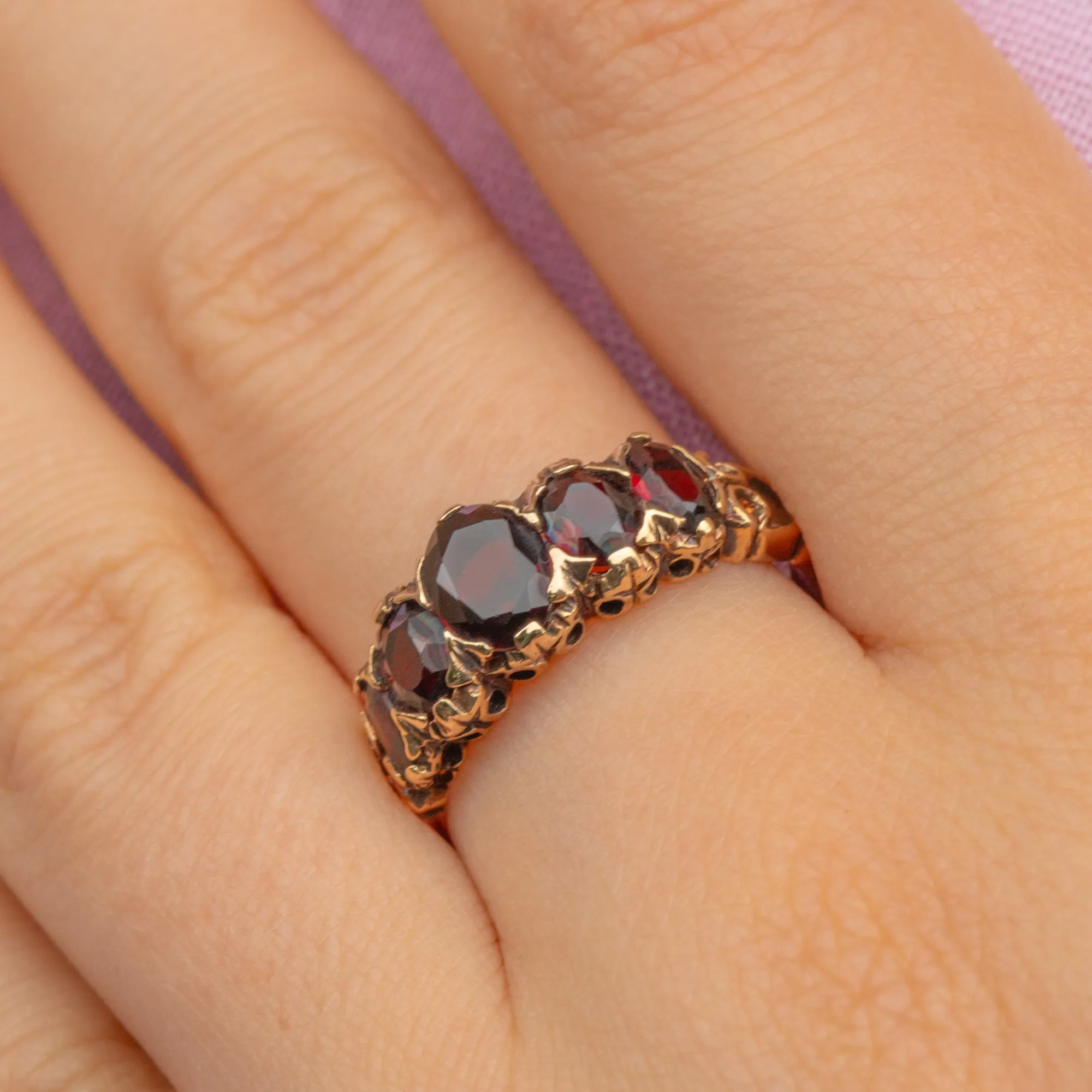 9ct Gold Garnet Five Stone Ring