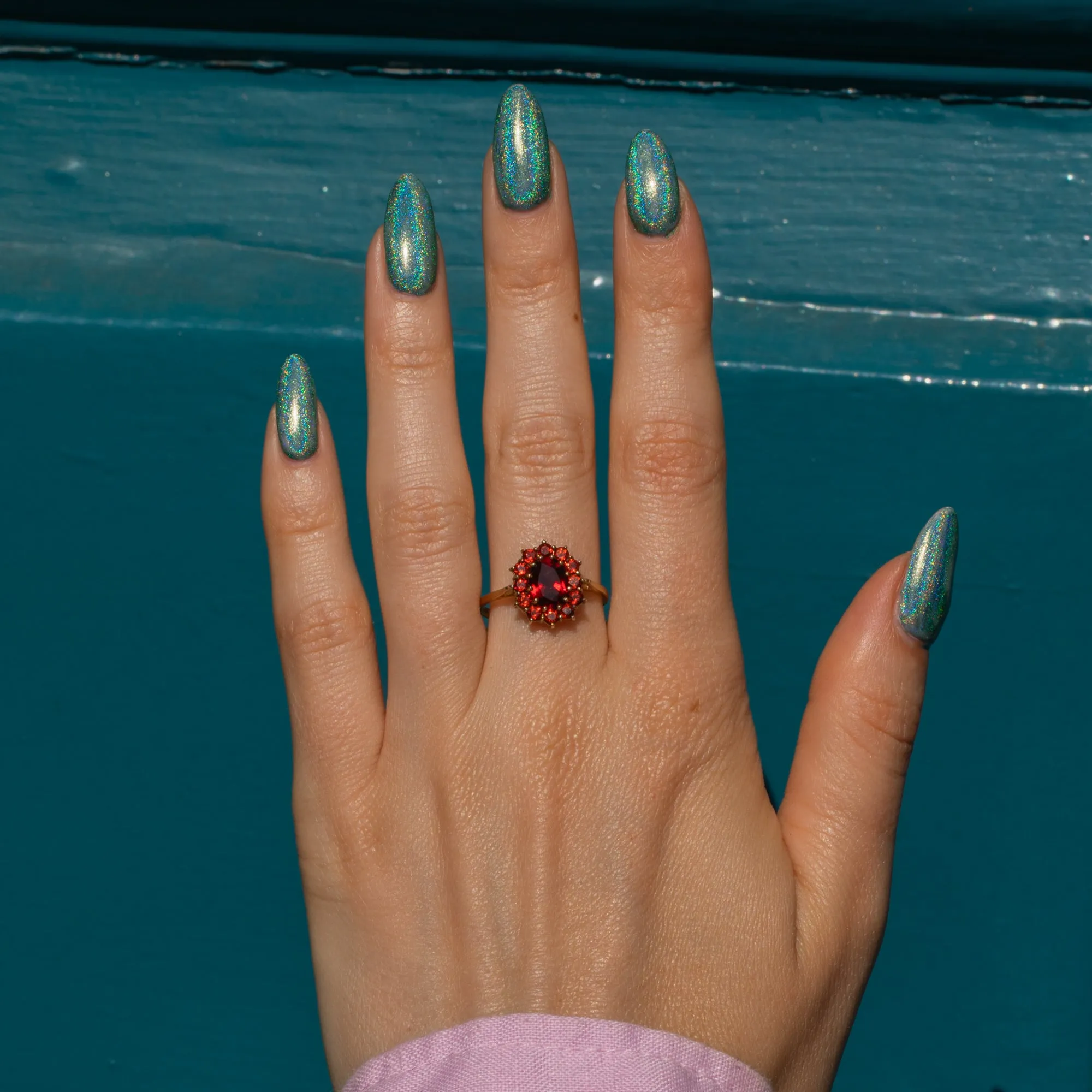 9ct Gold Garnet Flower Cluster Ring