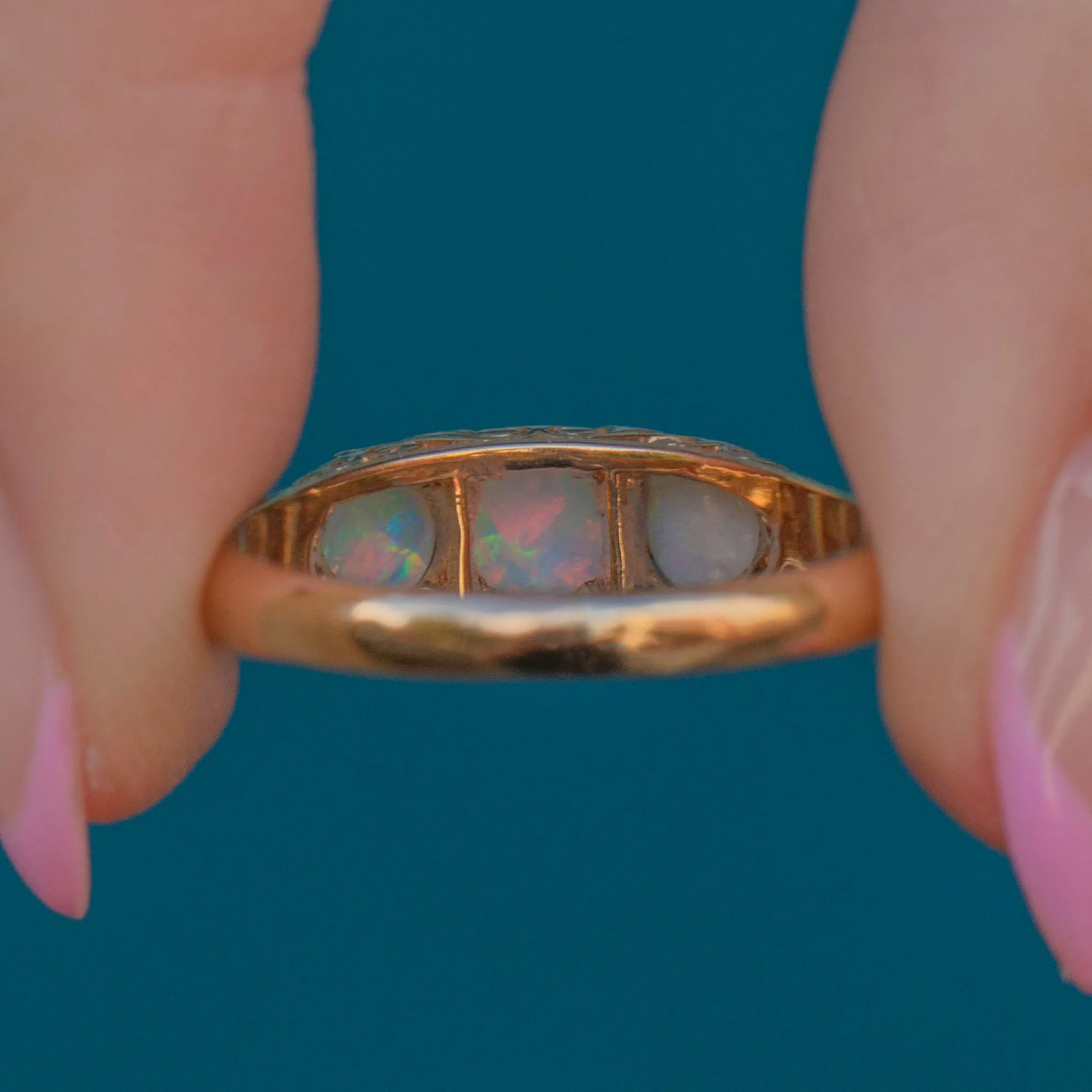 9ct Gold Opal Diamond Three Stone Ring