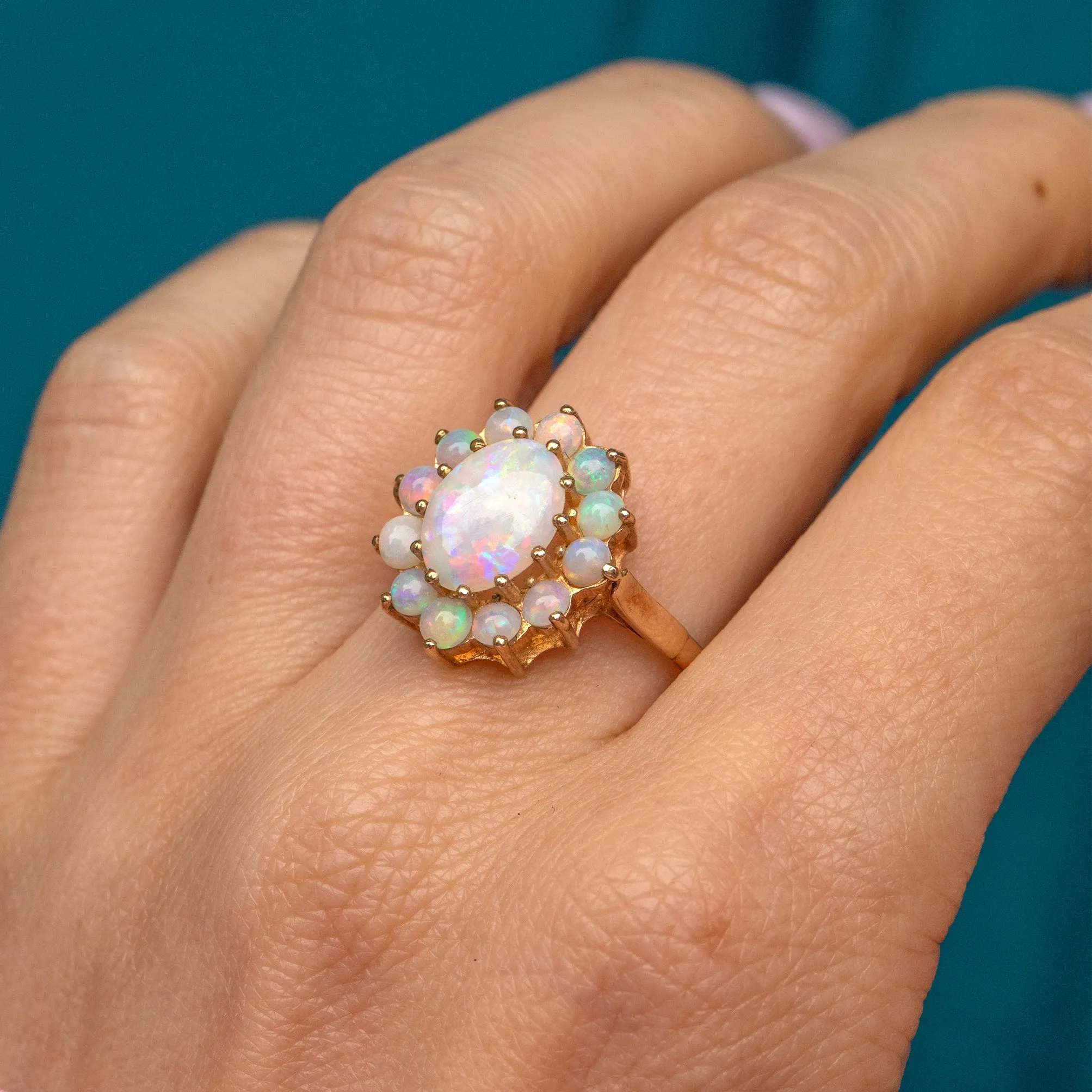 9ct Gold Opal Flower Cluster Ring, 1.55ct