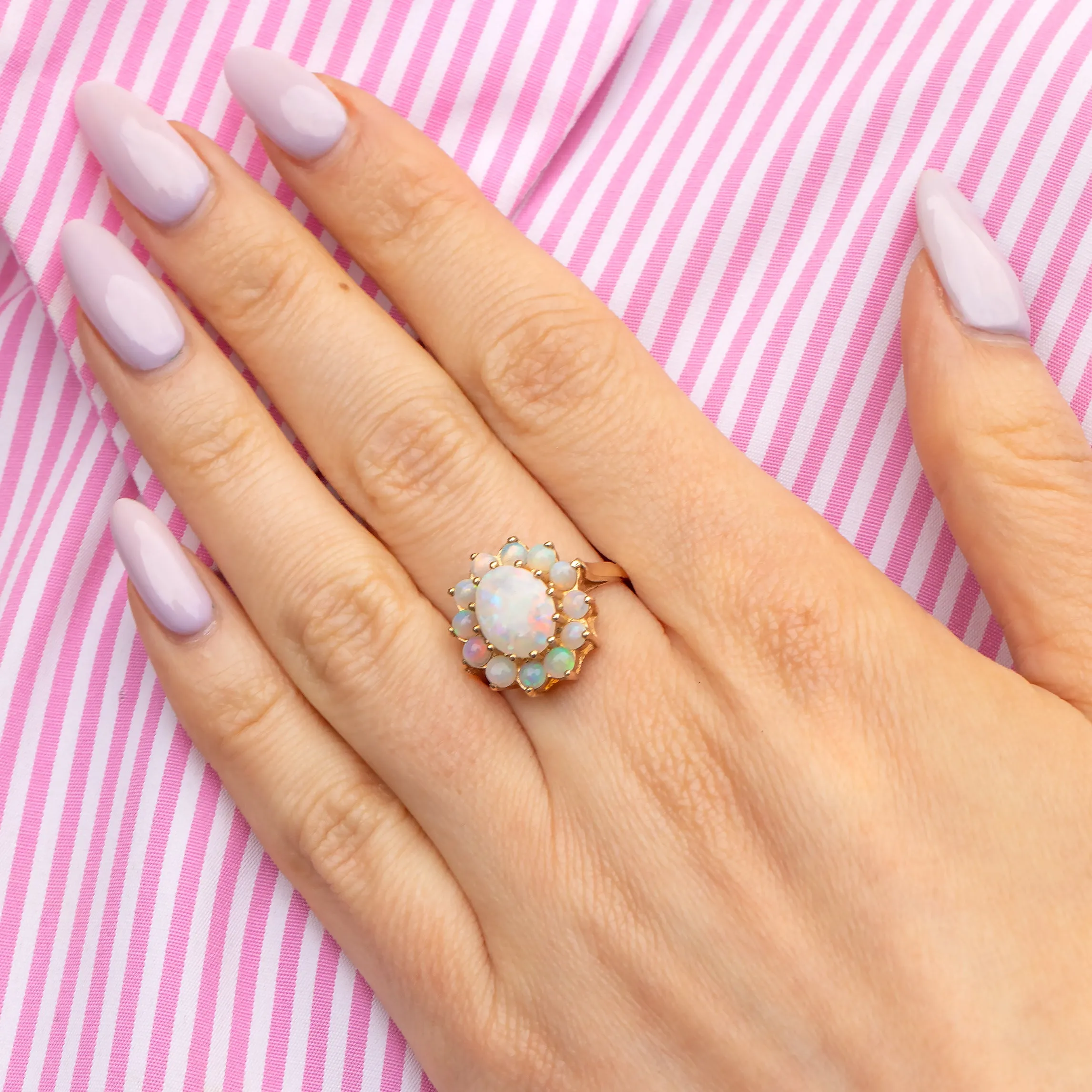 9ct Gold Opal Flower Cluster Ring, 1.55ct