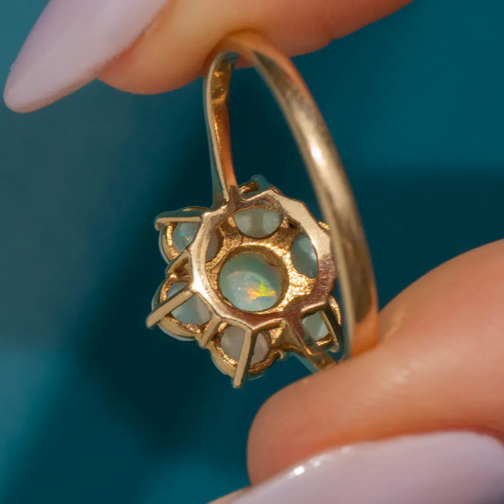 9ct Gold Opal Flower Cluster Ring