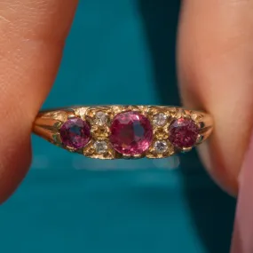 9ct Gold Pink Sapphire Diamond Boat Ring, 0.65ct Pink Sapphire