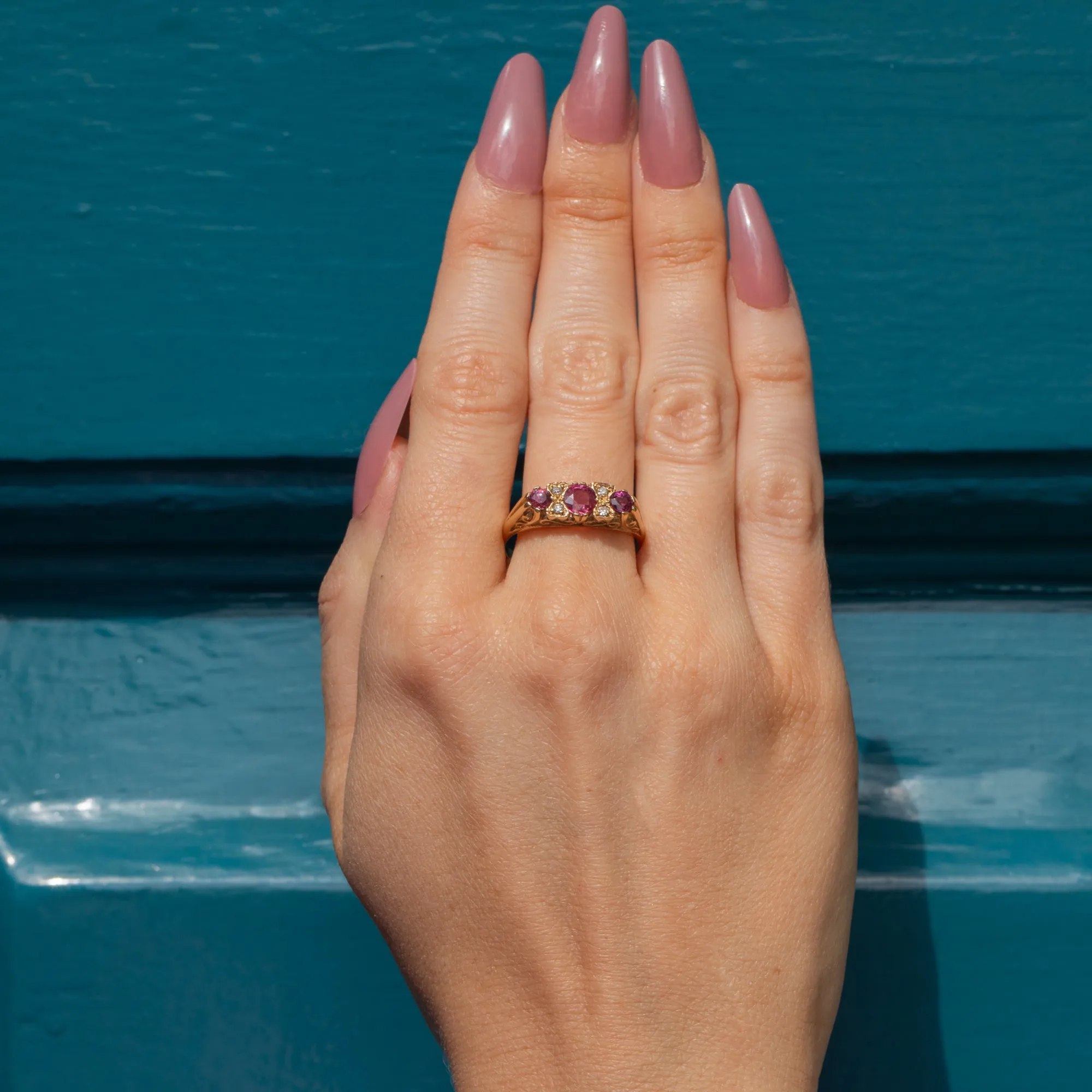 9ct Gold Pink Sapphire Diamond Boat Ring, 0.65ct Pink Sapphire