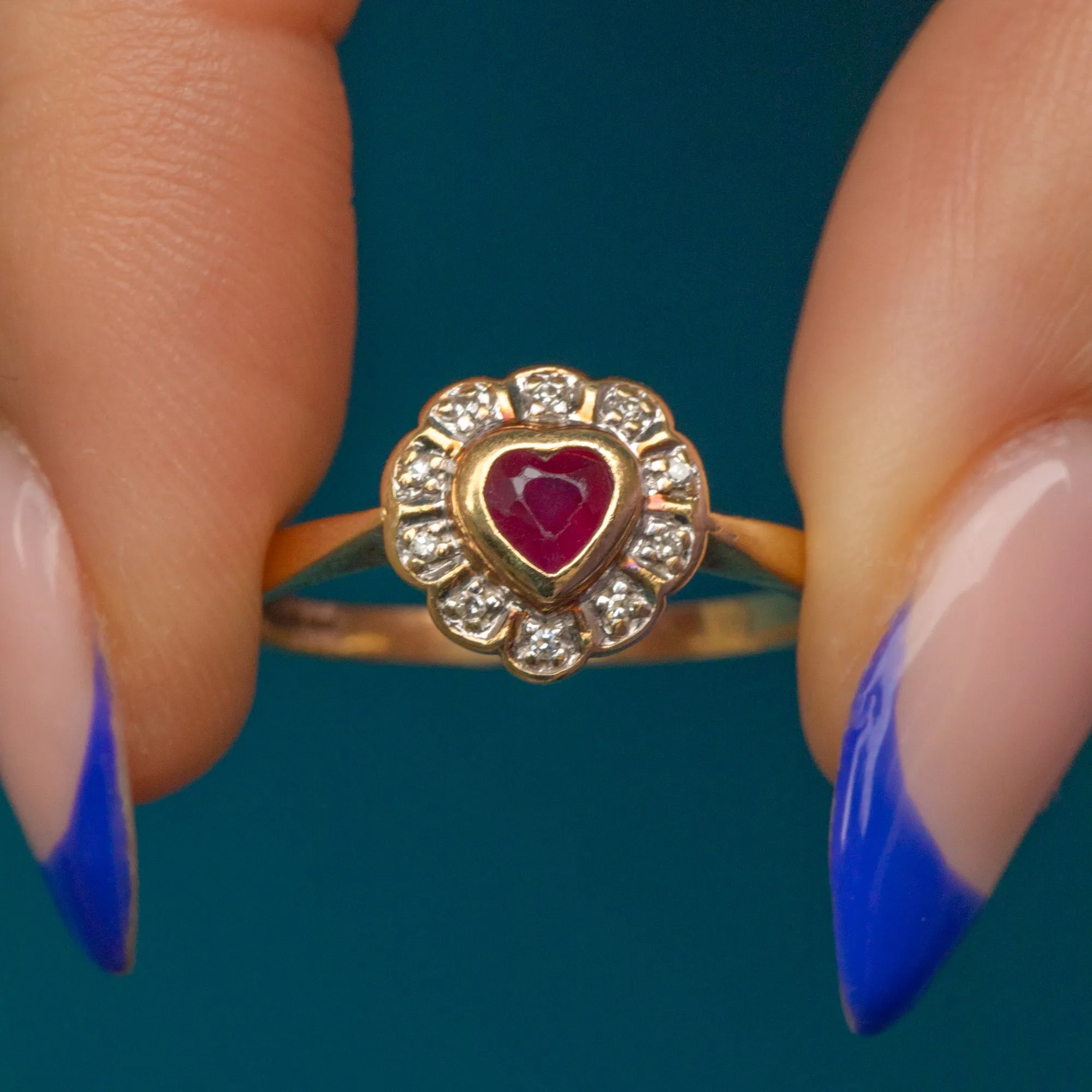 9ct Gold Ruby Diamond Heart Ring