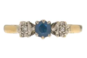 9ct Gold Sapphire Diamond Trilogy Ring