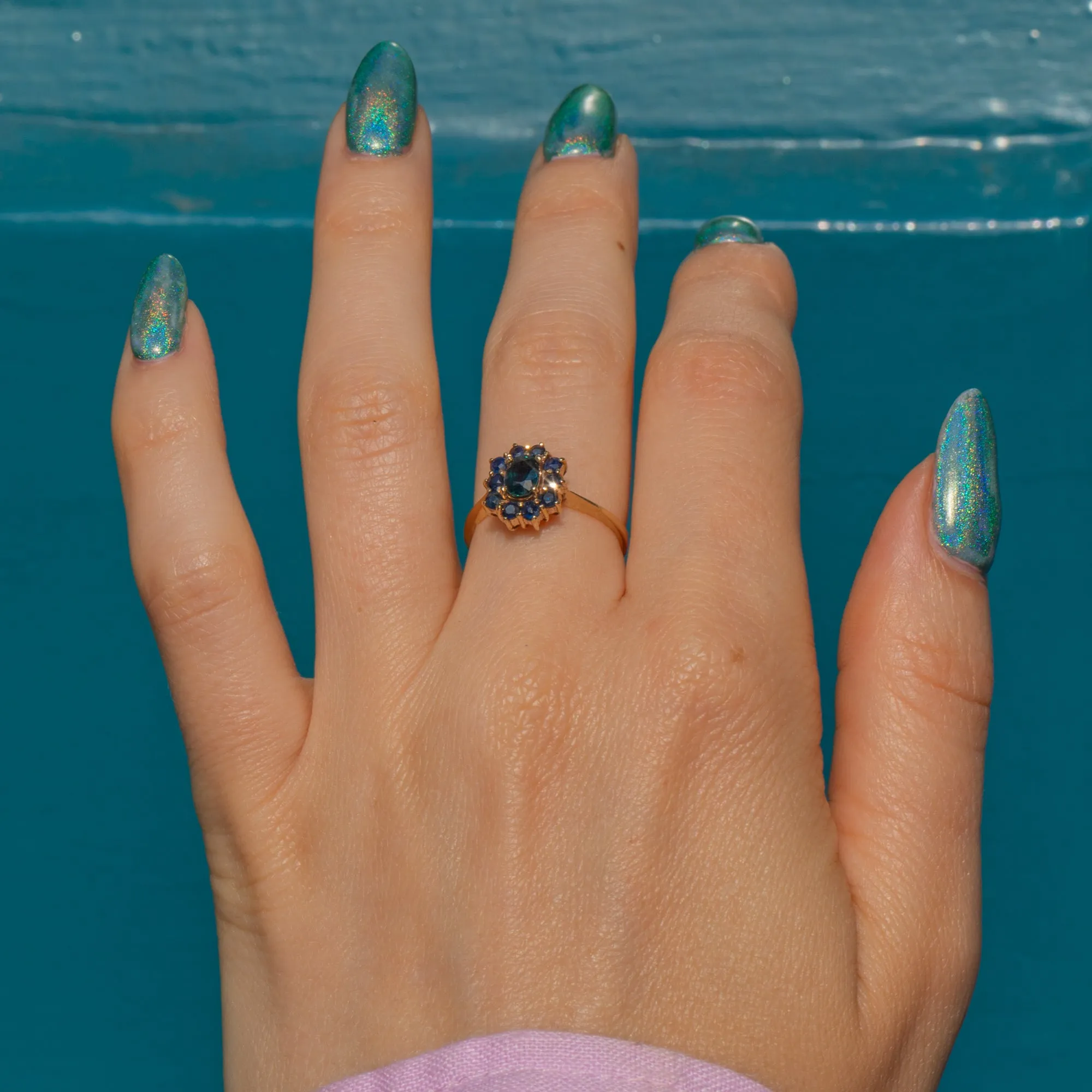 9ct Gold Sapphire Flower Cluster Ring