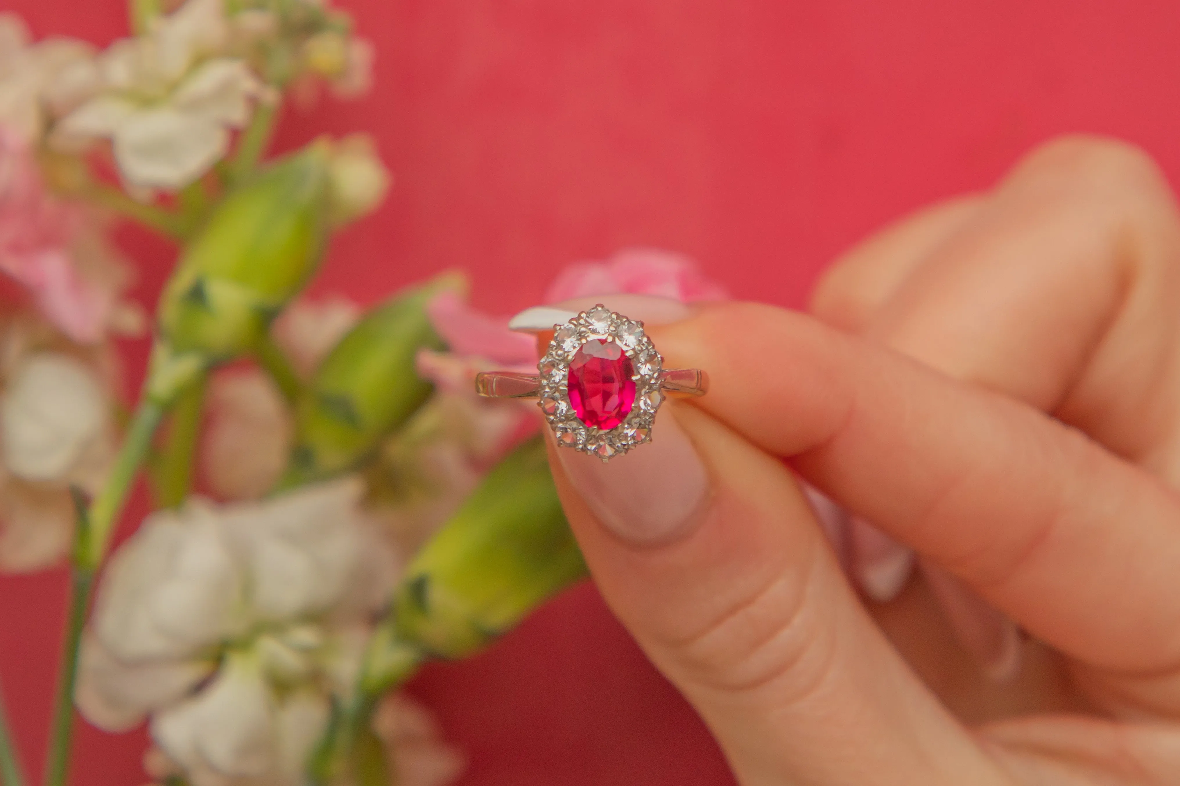 9ct Gold Synthetic Ruby & Paste Cluster Ring, 0.90ct