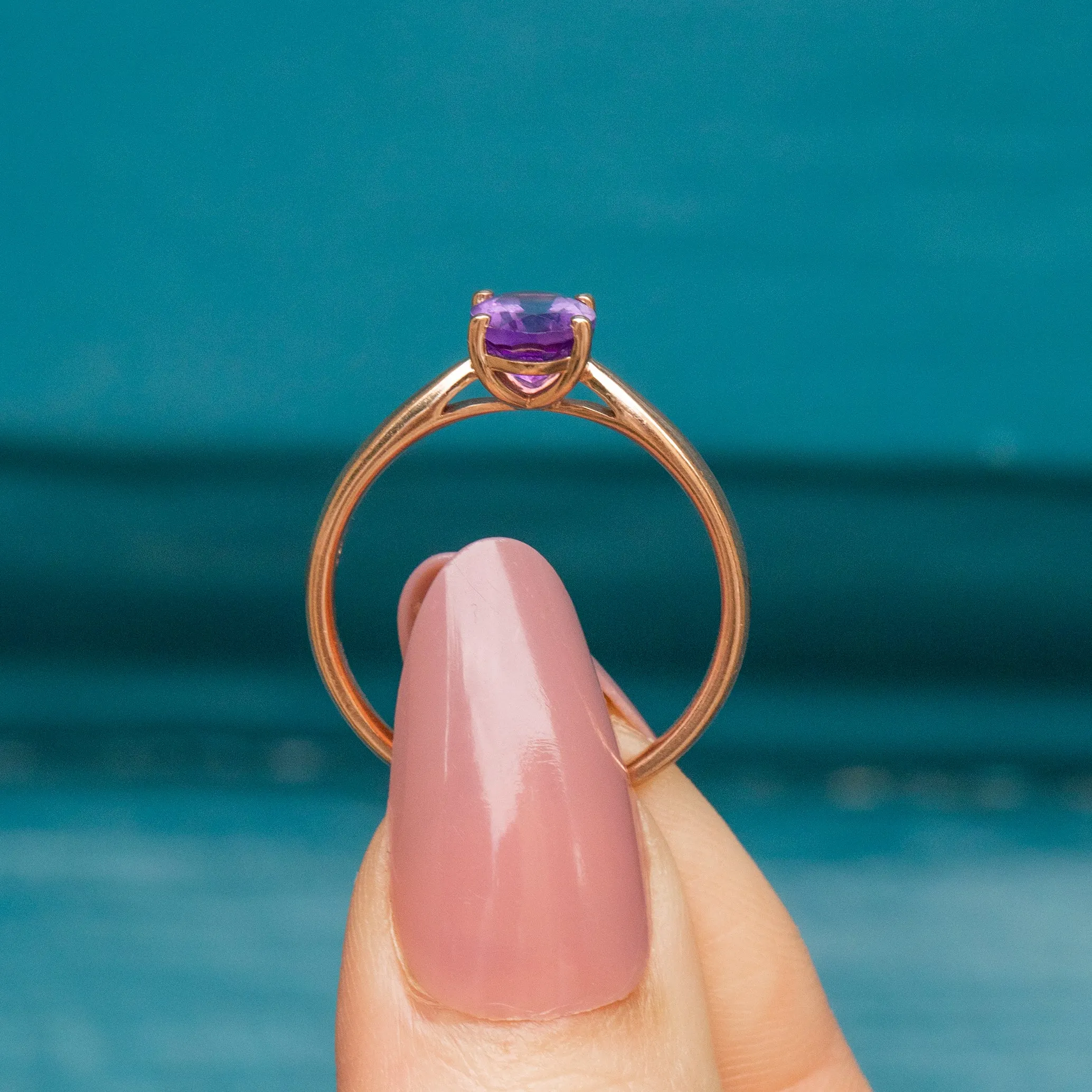 9ct Rose Gold Amethyst Solitaire Ring, 0.90ct