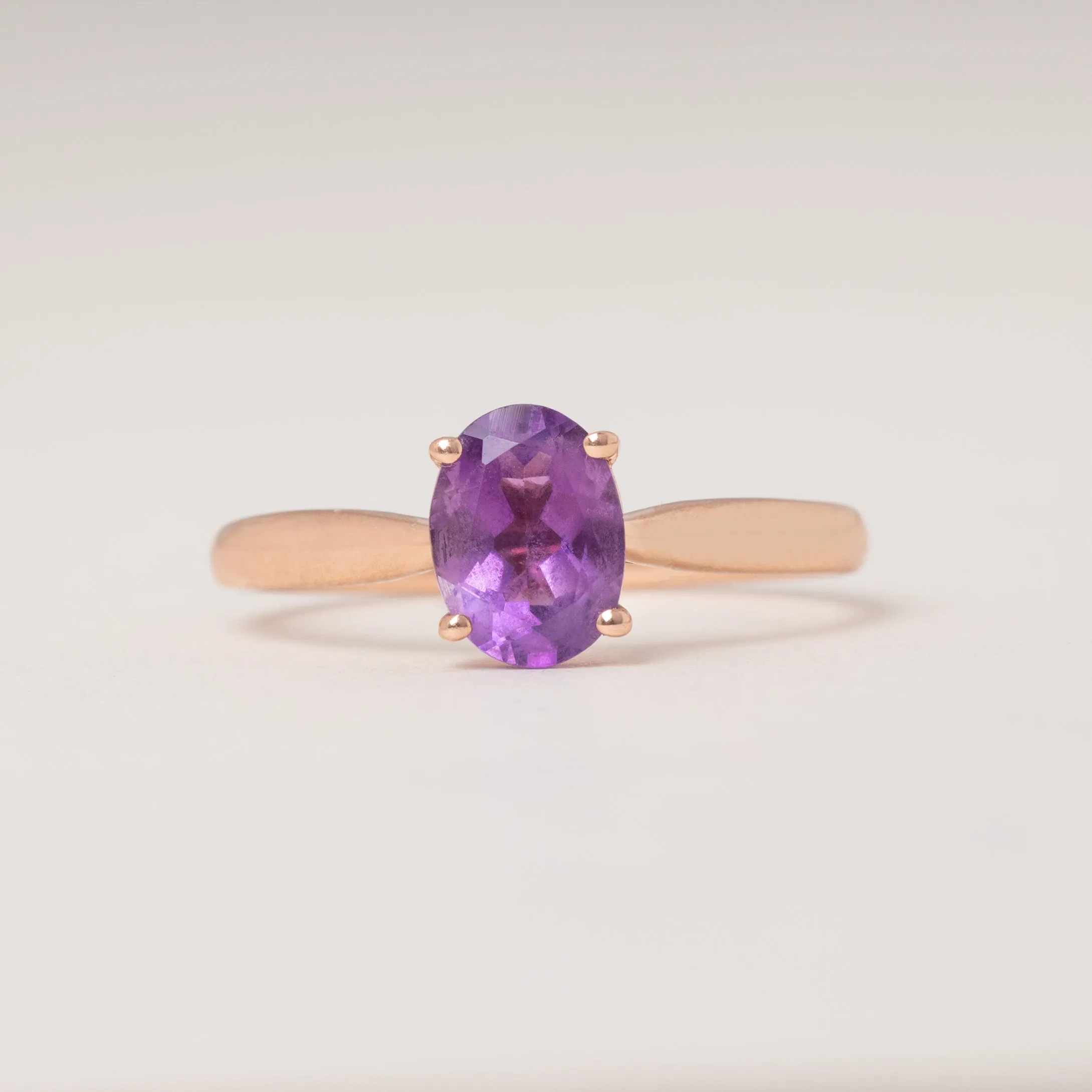 9ct Rose Gold Amethyst Solitaire Ring, 0.90ct