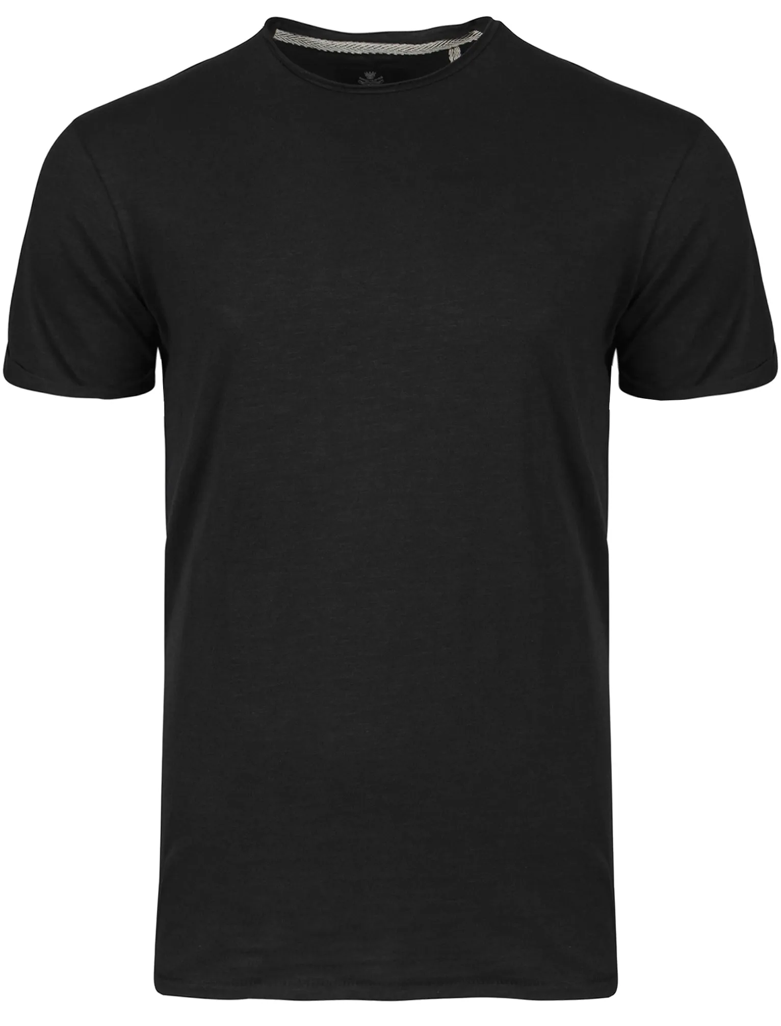 Alfie Raw Edge Textured T-Shirt with Turn-Up Cuffs in Black