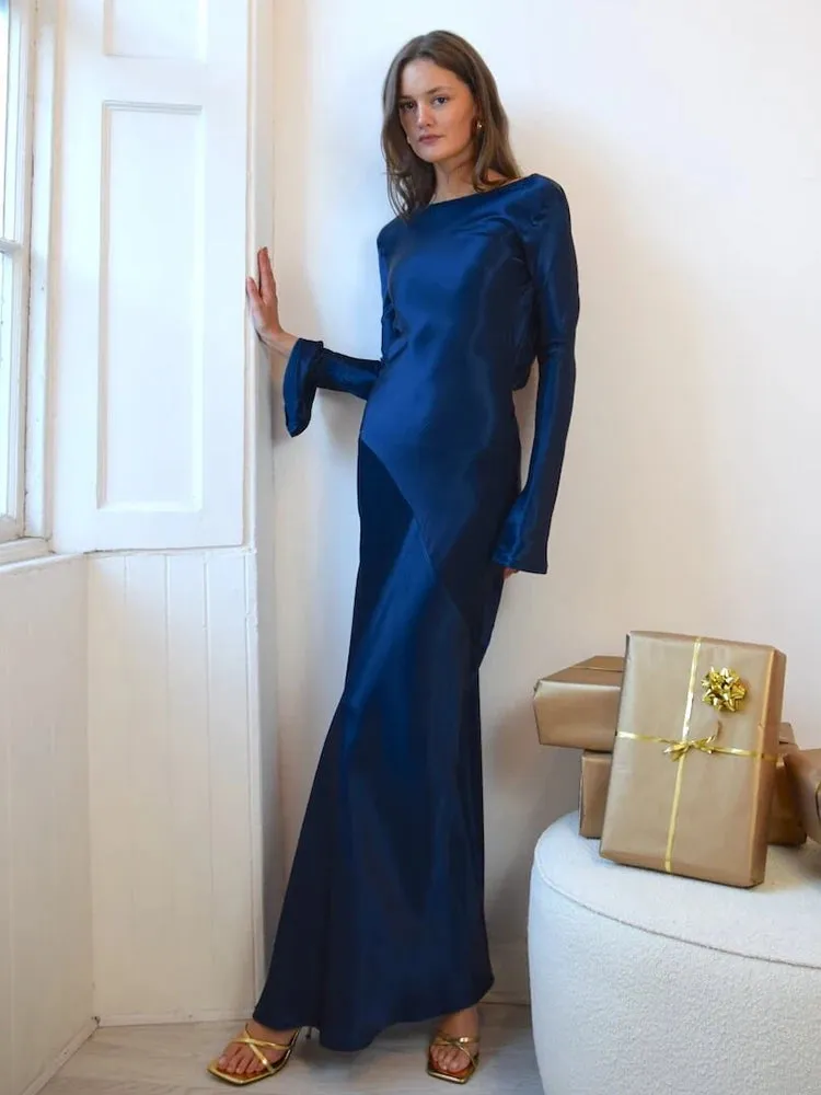 Articat Elegant Christmas Evening Dress Women Long Sleeve Dress Bodycon Max Female Vestidos High Grade Satin Party Club Clothing