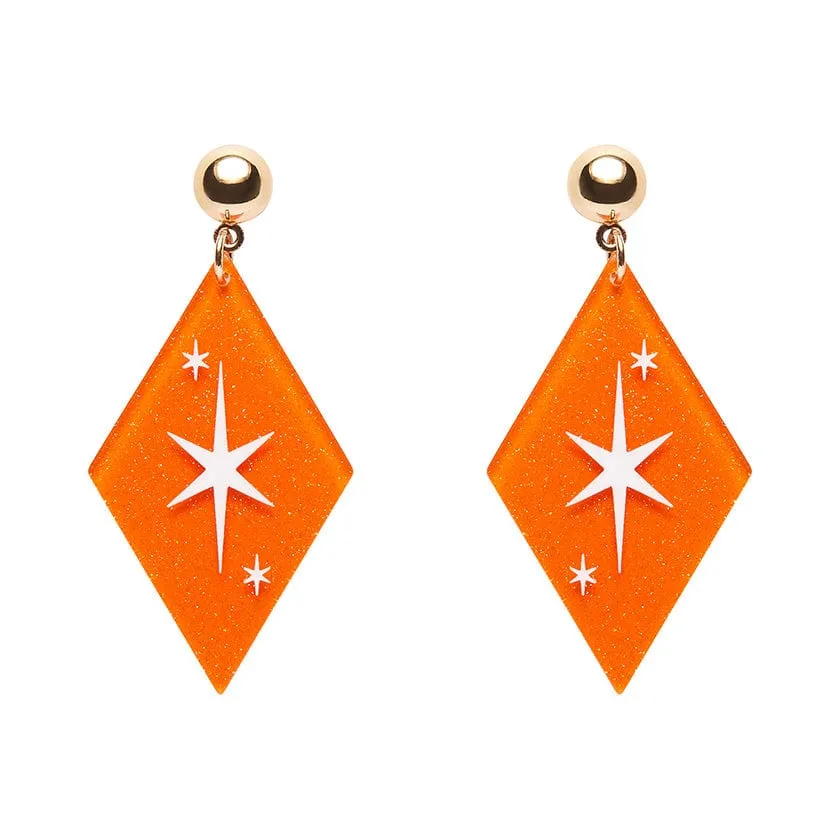 Atomic Diamond Drop Earrings - Orange