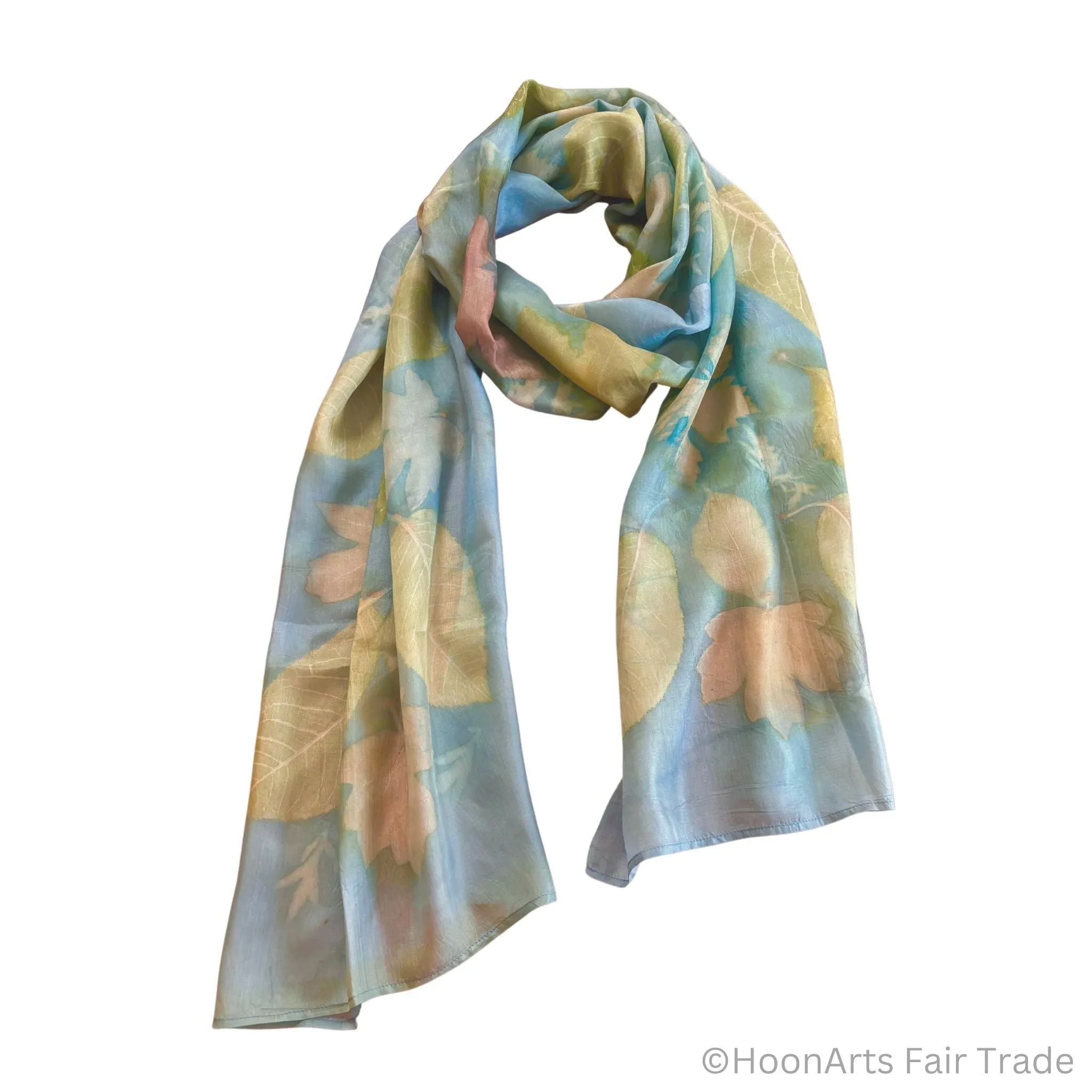 Baby Blue Eco-Printed Silk Scarf