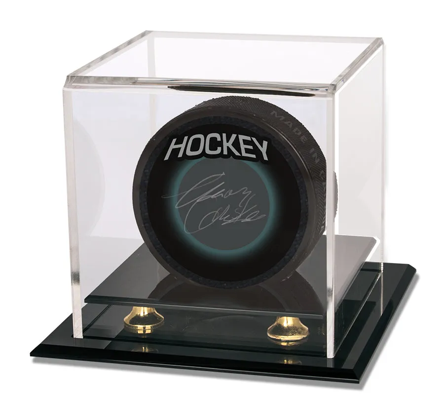 Baseball & Hockey Puck Gold Riser Display Case with UV Block