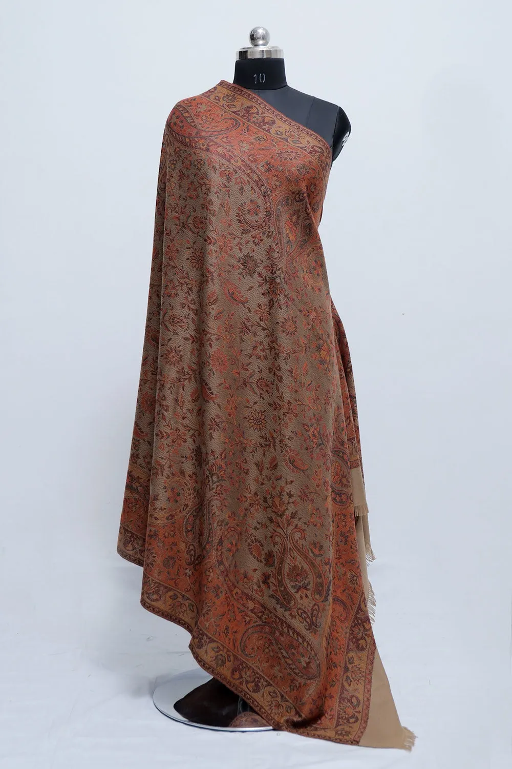 Beige Colour Jamawar Shawl With Highly Defined Borders And All Over Motifs Look Elegant.