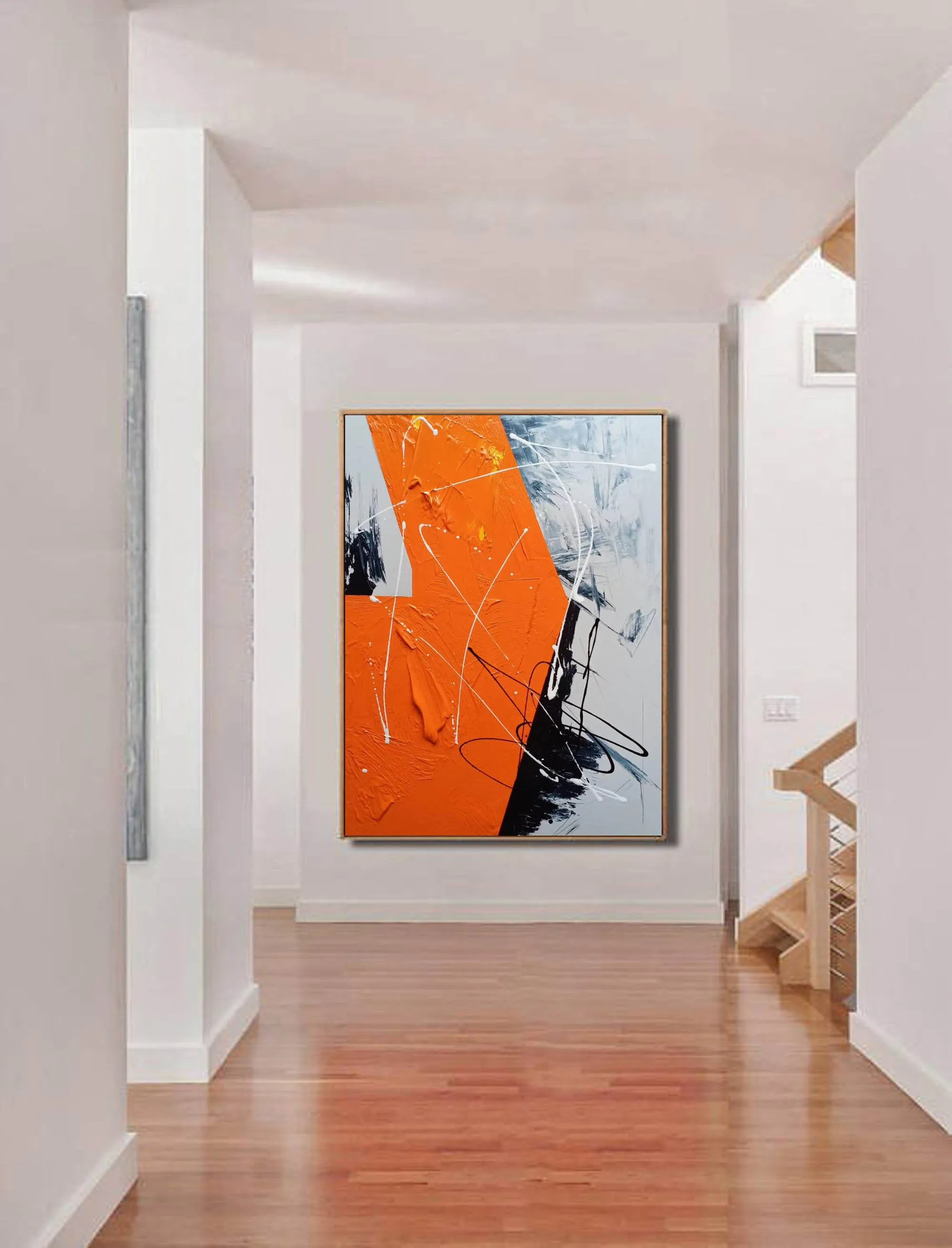 Black White Orange Abstract Painting Textured Wall Art Np091