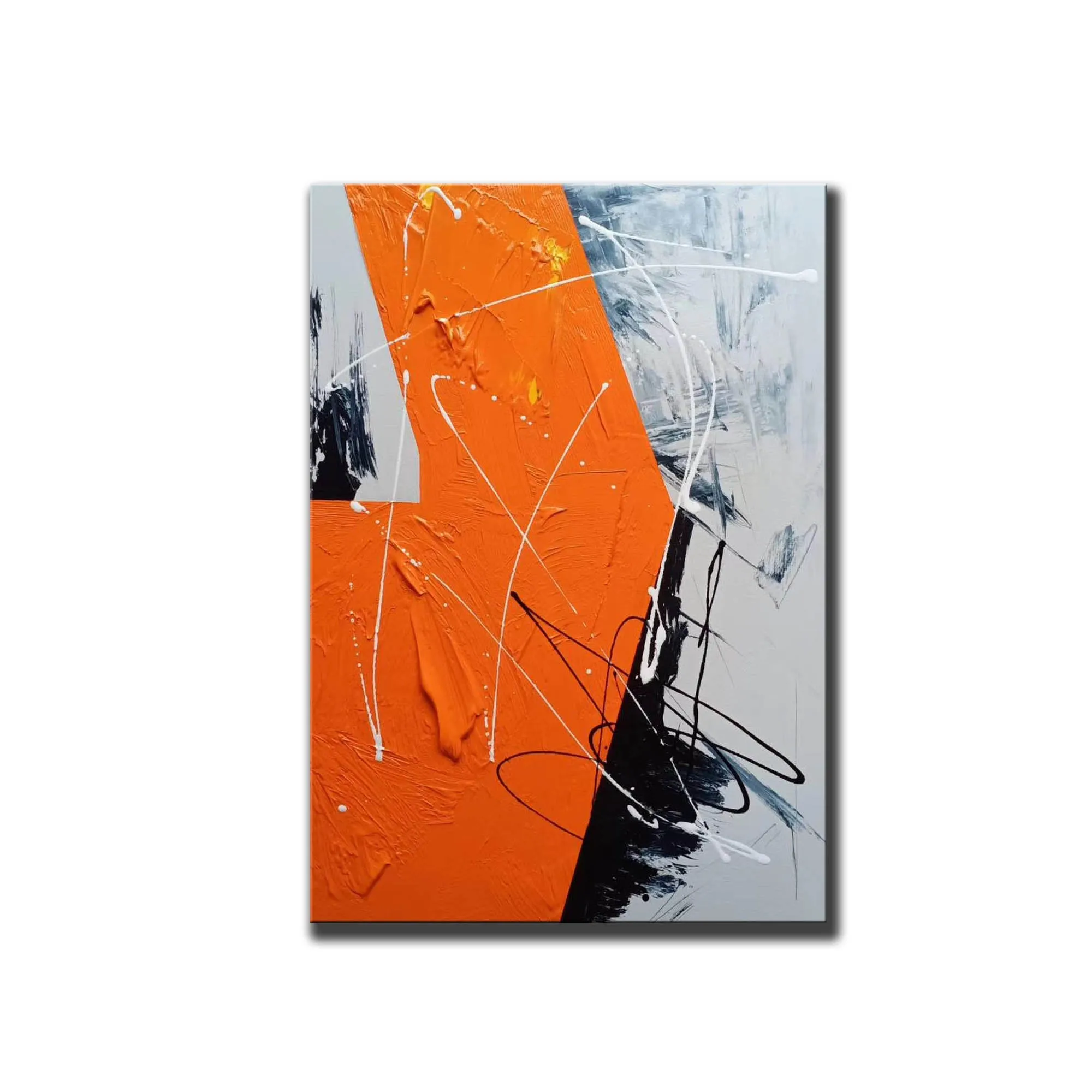 Black White Orange Abstract Painting Textured Wall Art Np091