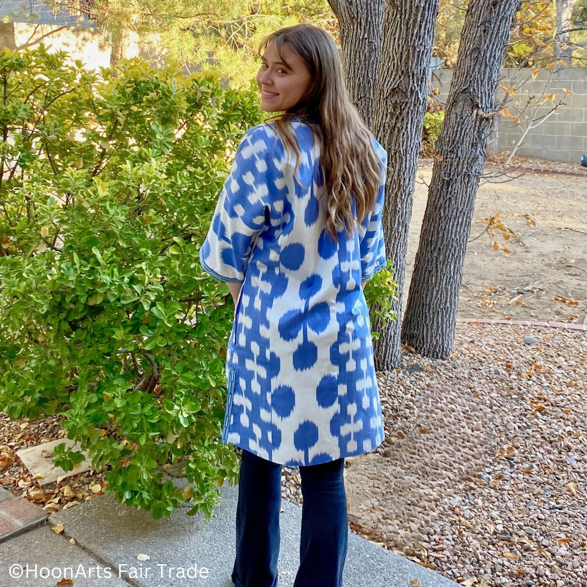 Blue & White Ikat Dress-Tunic