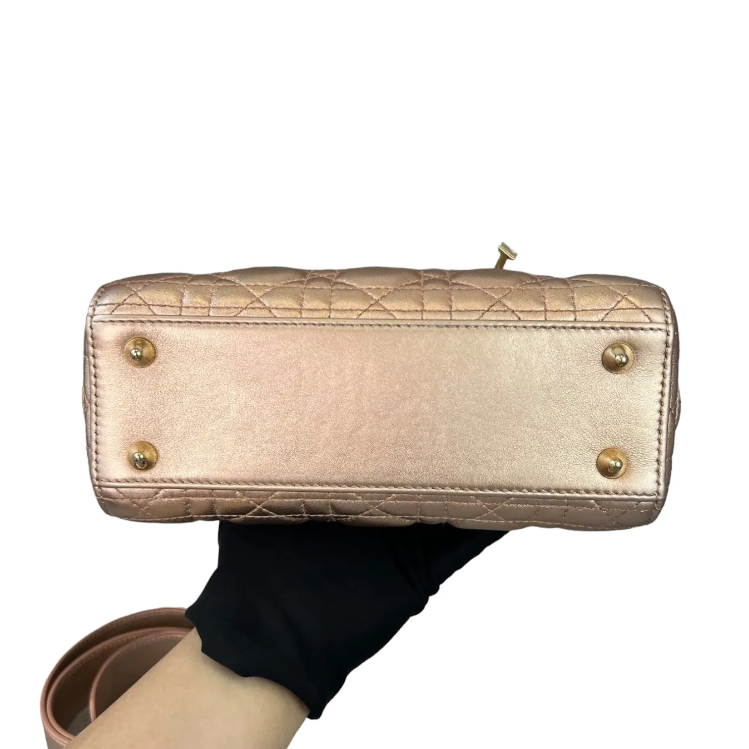 Cannage Lambskin Small Lady Dior Rose Gold GHW