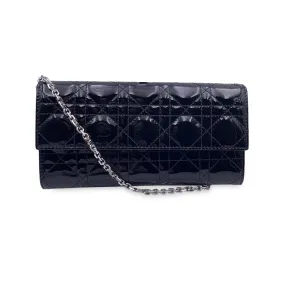 Christian Dior Black Patent Leather Clutch Pochette Lady Dior Bag