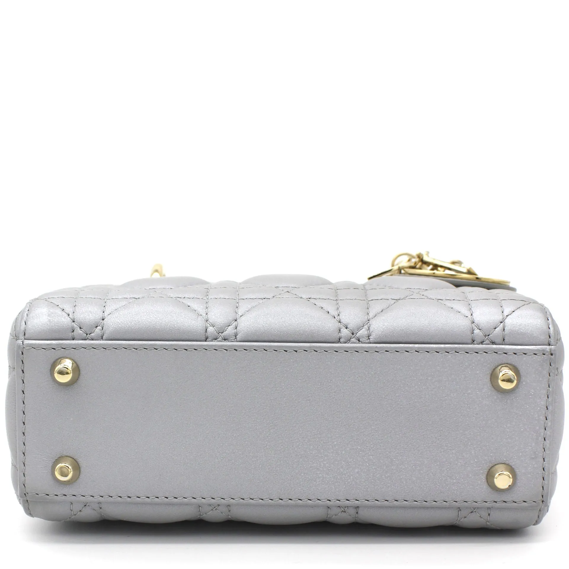 CHRISTIAN DIOR Mini Lady Dior Bag with Chain in Grey Pearly Lambskin