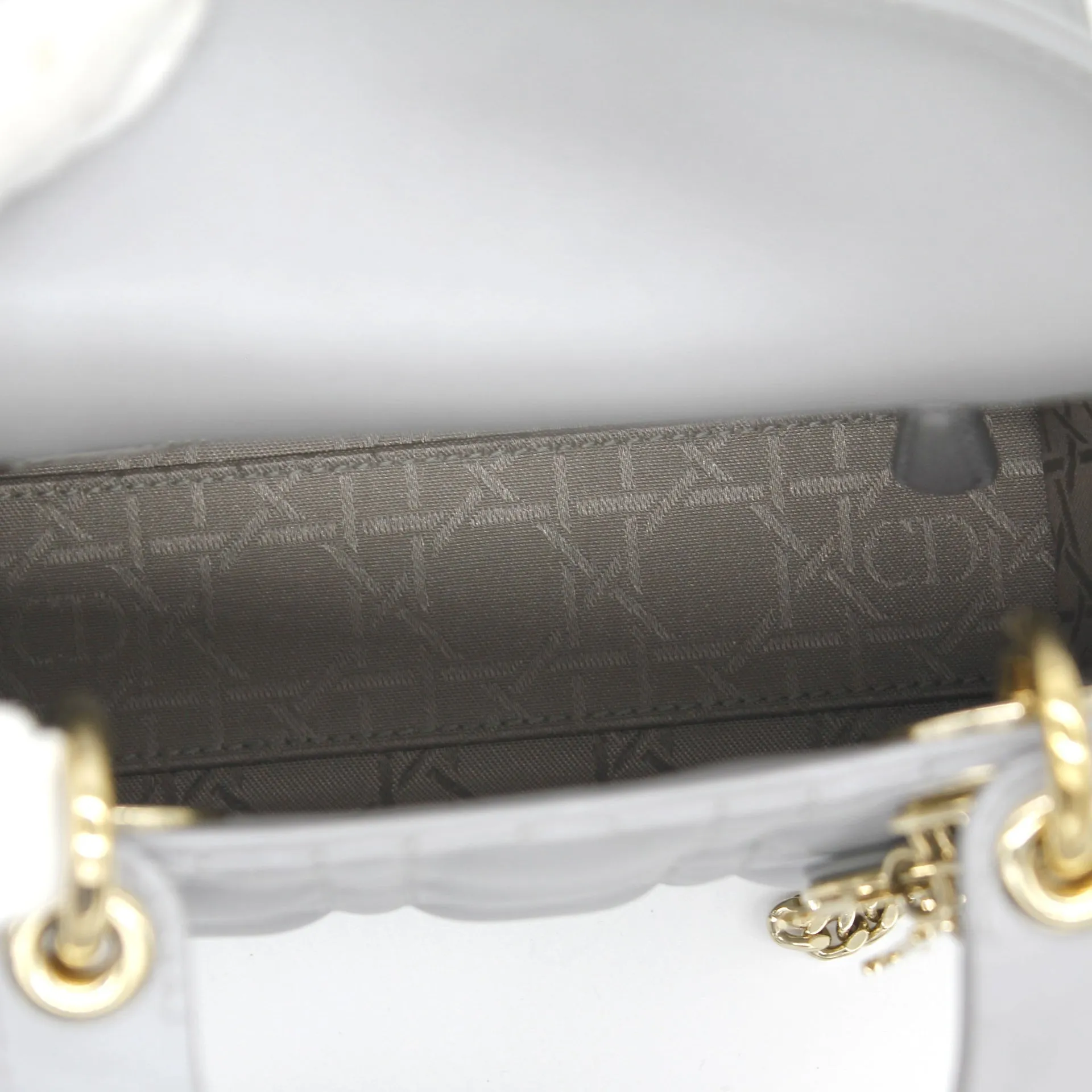 CHRISTIAN DIOR Mini Lady Dior Bag with Chain in Grey Pearly Lambskin