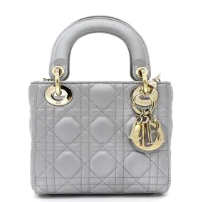 CHRISTIAN DIOR Mini Lady Dior Bag with Chain in Grey Pearly Lambskin