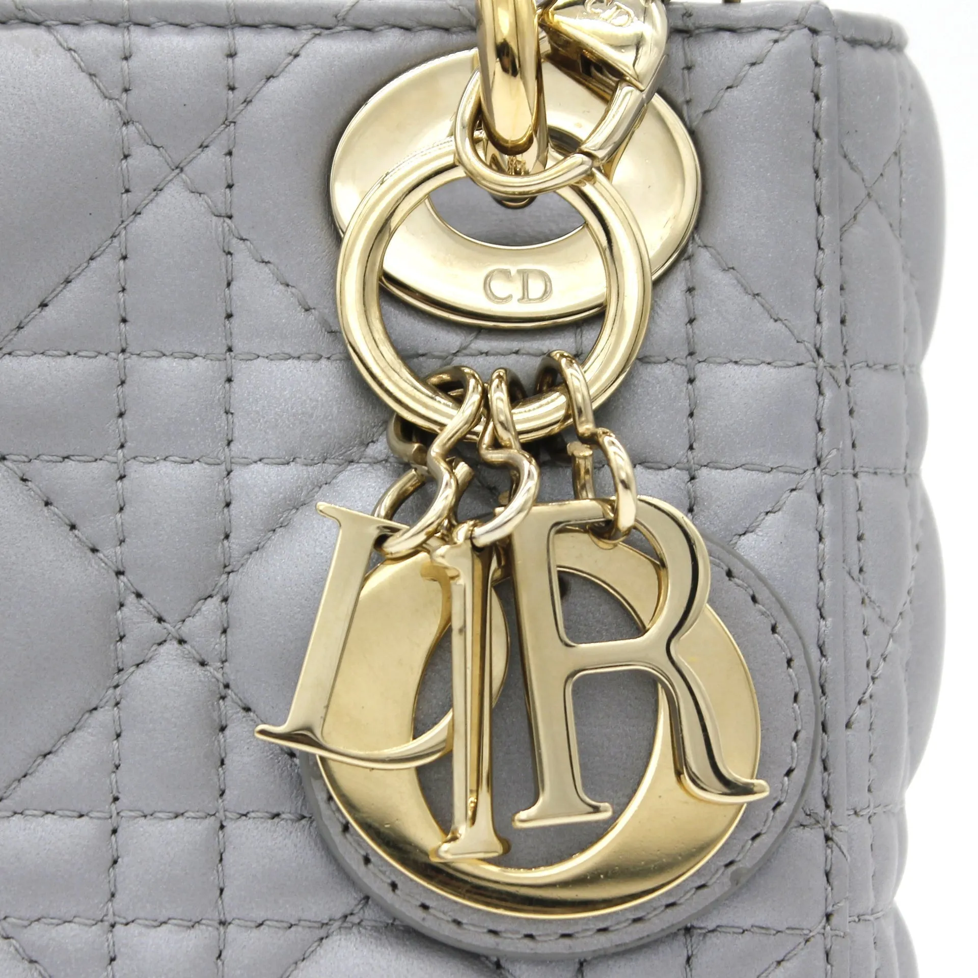 CHRISTIAN DIOR Mini Lady Dior Bag with Chain in Grey Pearly Lambskin