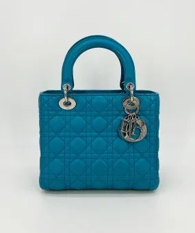 Christian Dior Teal Leather Cannage Medium Lady Di Bag