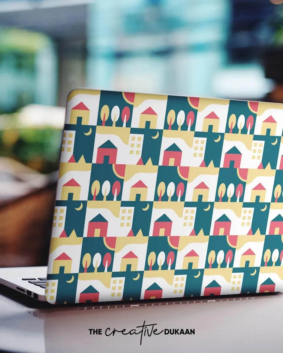 Cool & Creative Laptop Skin With Tiny Home Pattern Design