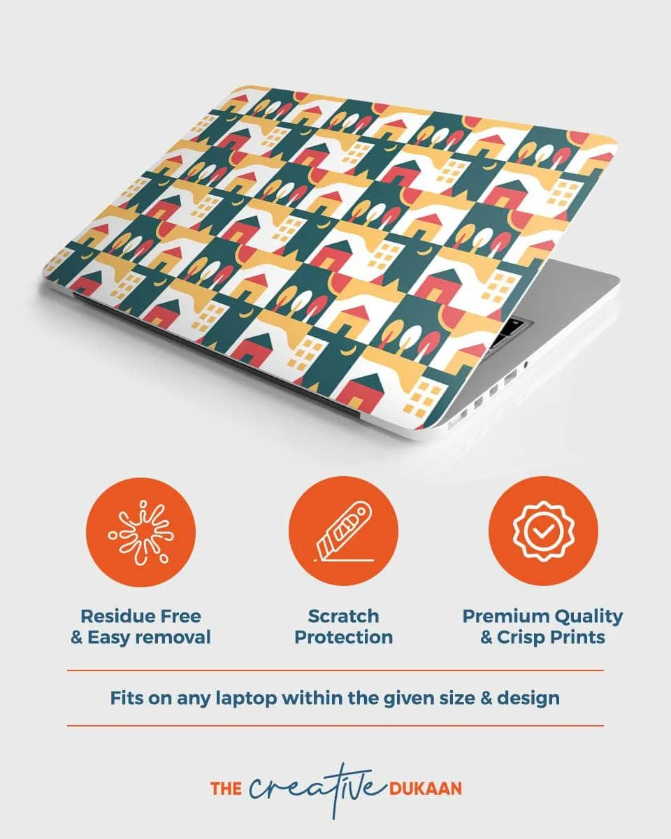 Cool & Creative Laptop Skin With Tiny Home Pattern Design