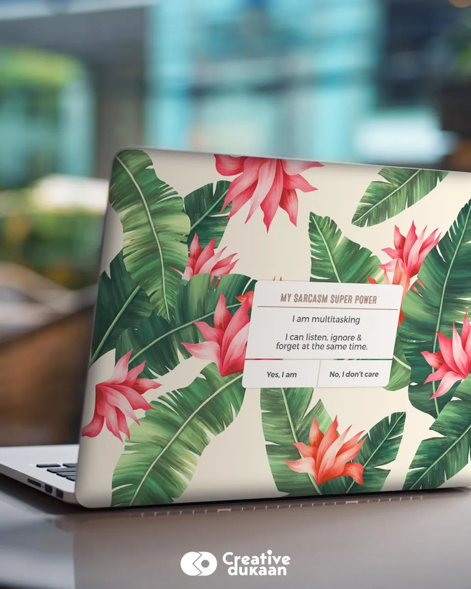 Cool Floral Laptop Skin With The Text Sarcasm Super Power