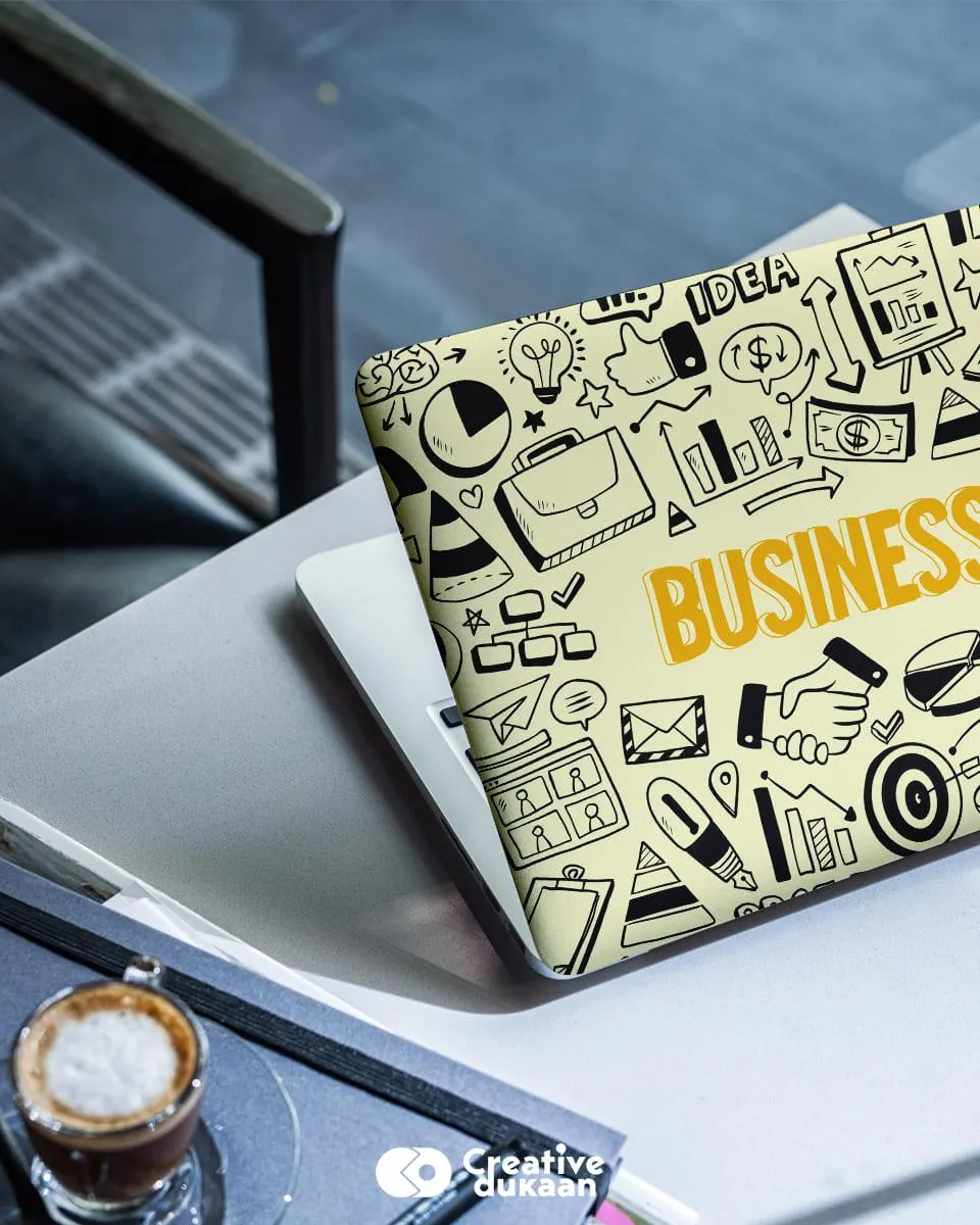 Cool Laptop Skin With Business Doodles in Black Colour