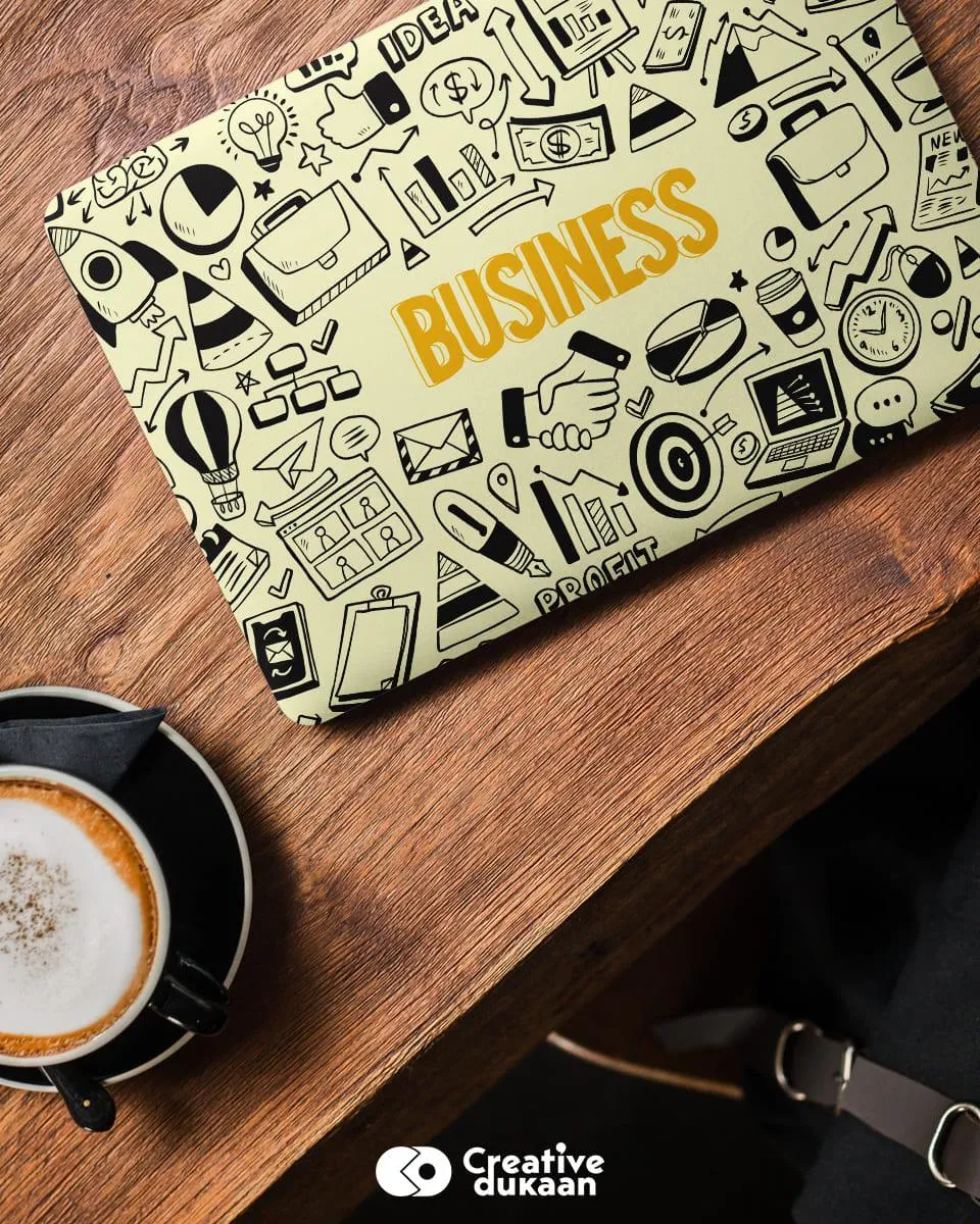 Cool Laptop Skin With Business Doodles in Black Colour