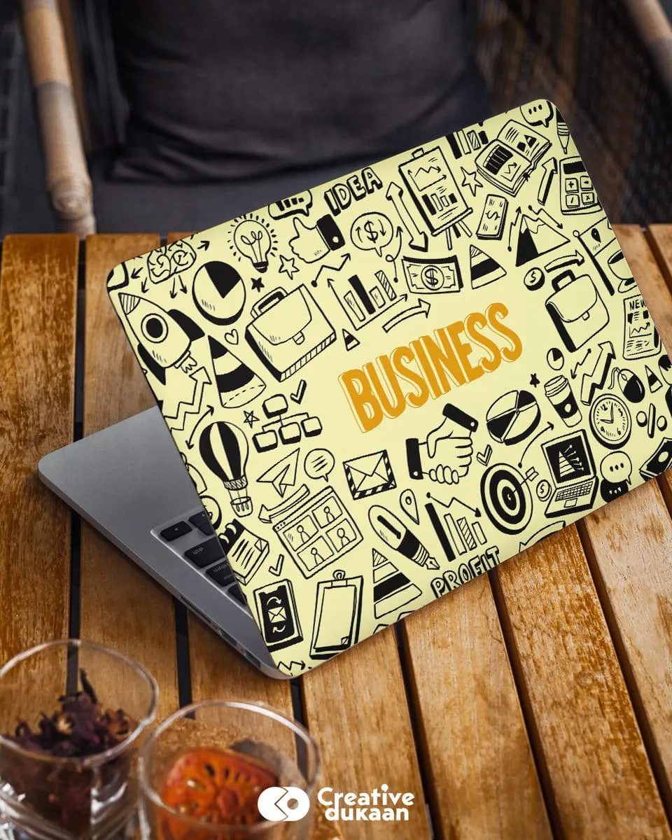 Cool Laptop Skin With Business Doodles in Black Colour