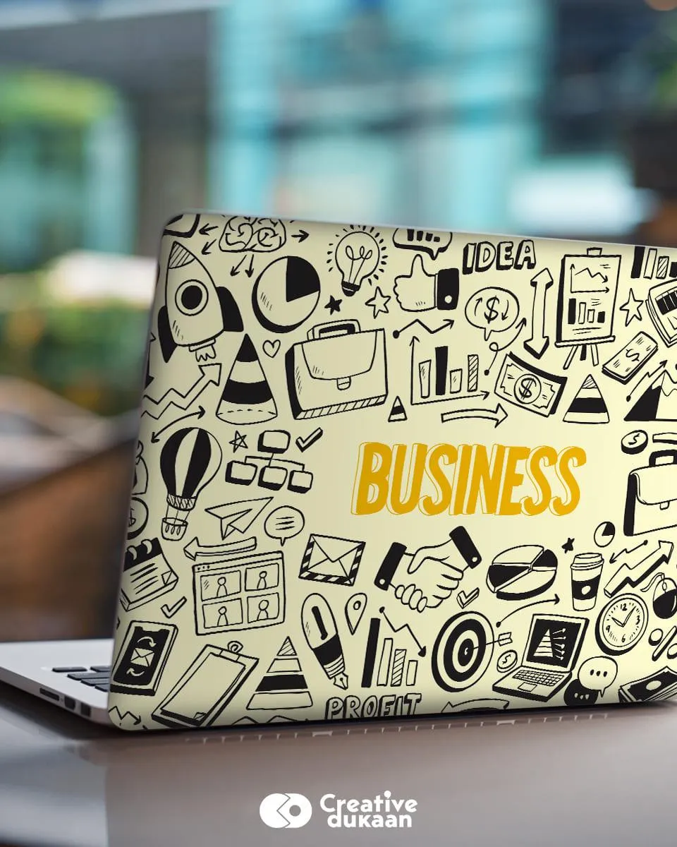 Cool Laptop Skin With Business Doodles in Black Colour