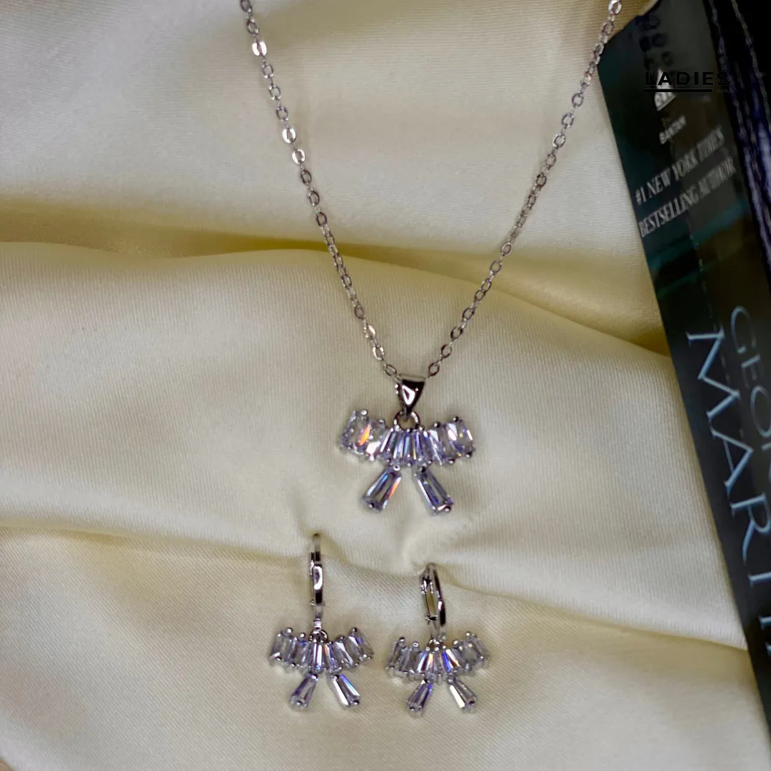 Crystal Bow Silver Jewelry set 9