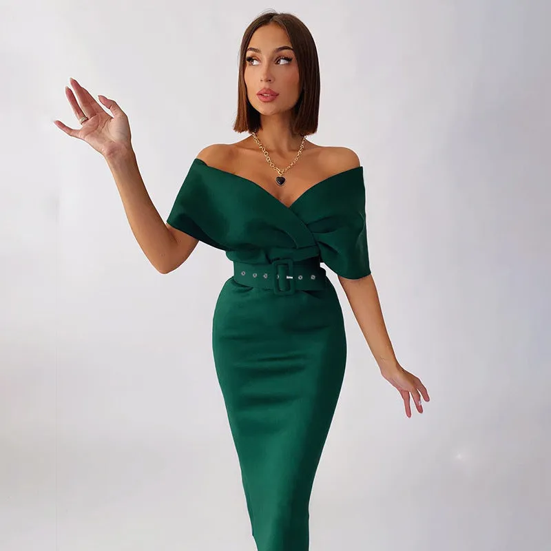 DressBetty - Off-Shoulder Elegant Party Ladies Vintage Evening Formal Midi Dress