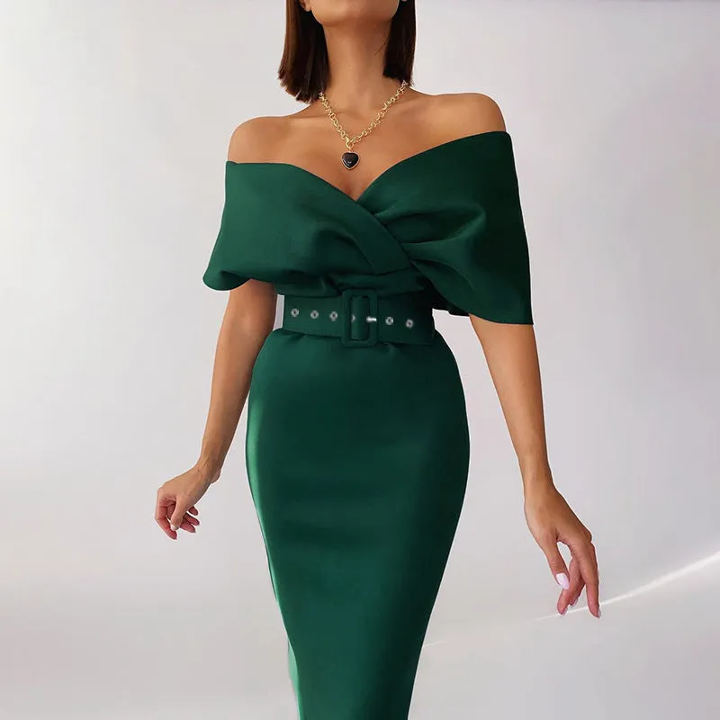 DressBetty - Off-Shoulder Elegant Party Ladies Vintage Evening Formal Midi Dress