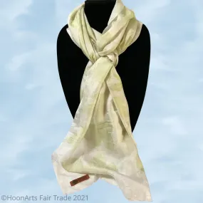 Eco-Printed Silk Scarf-Pale Green on White