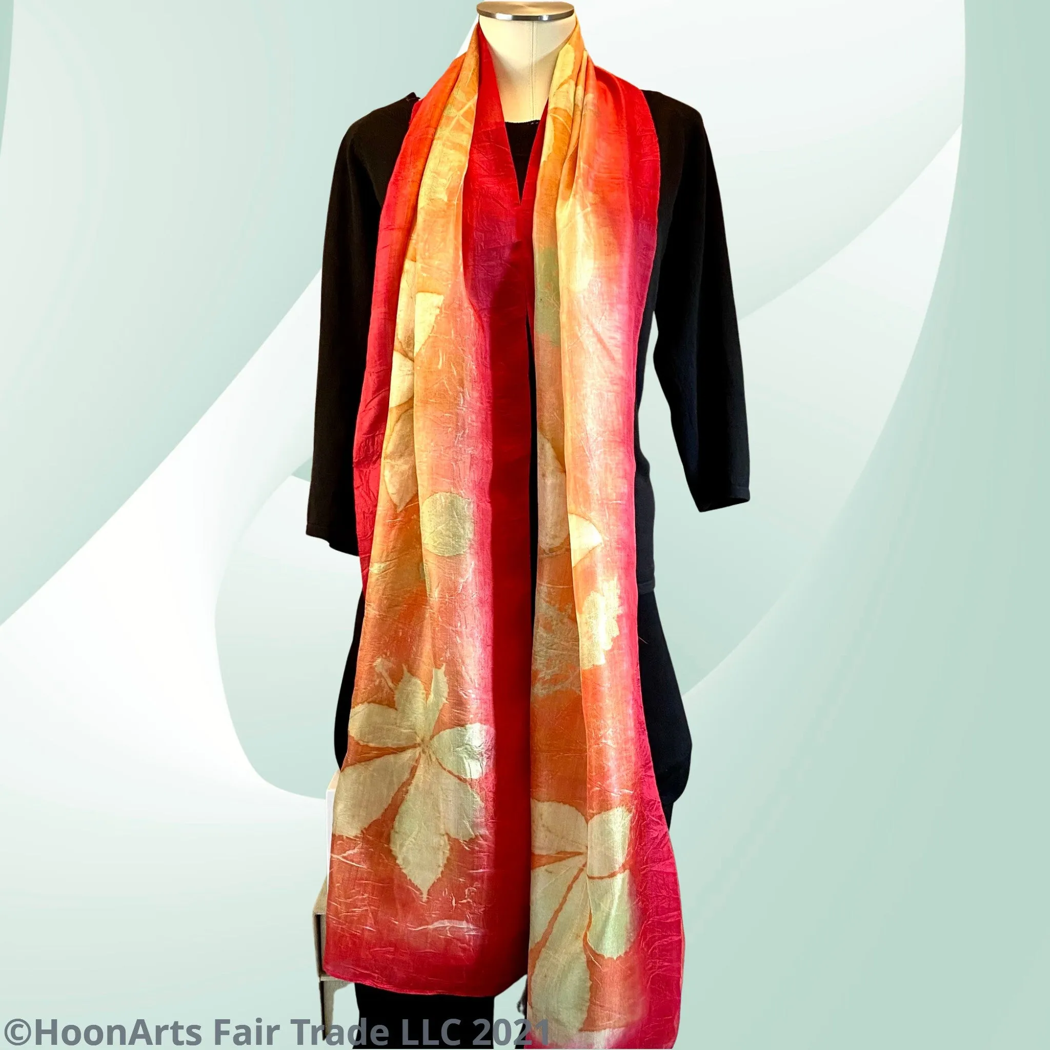 Eco-Printed Silk Scarf - Red