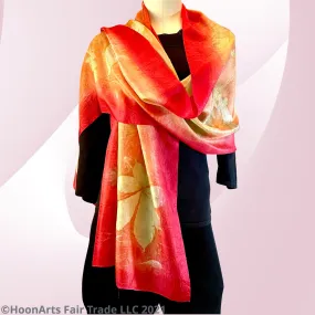 Eco-Printed Silk Scarf - Red