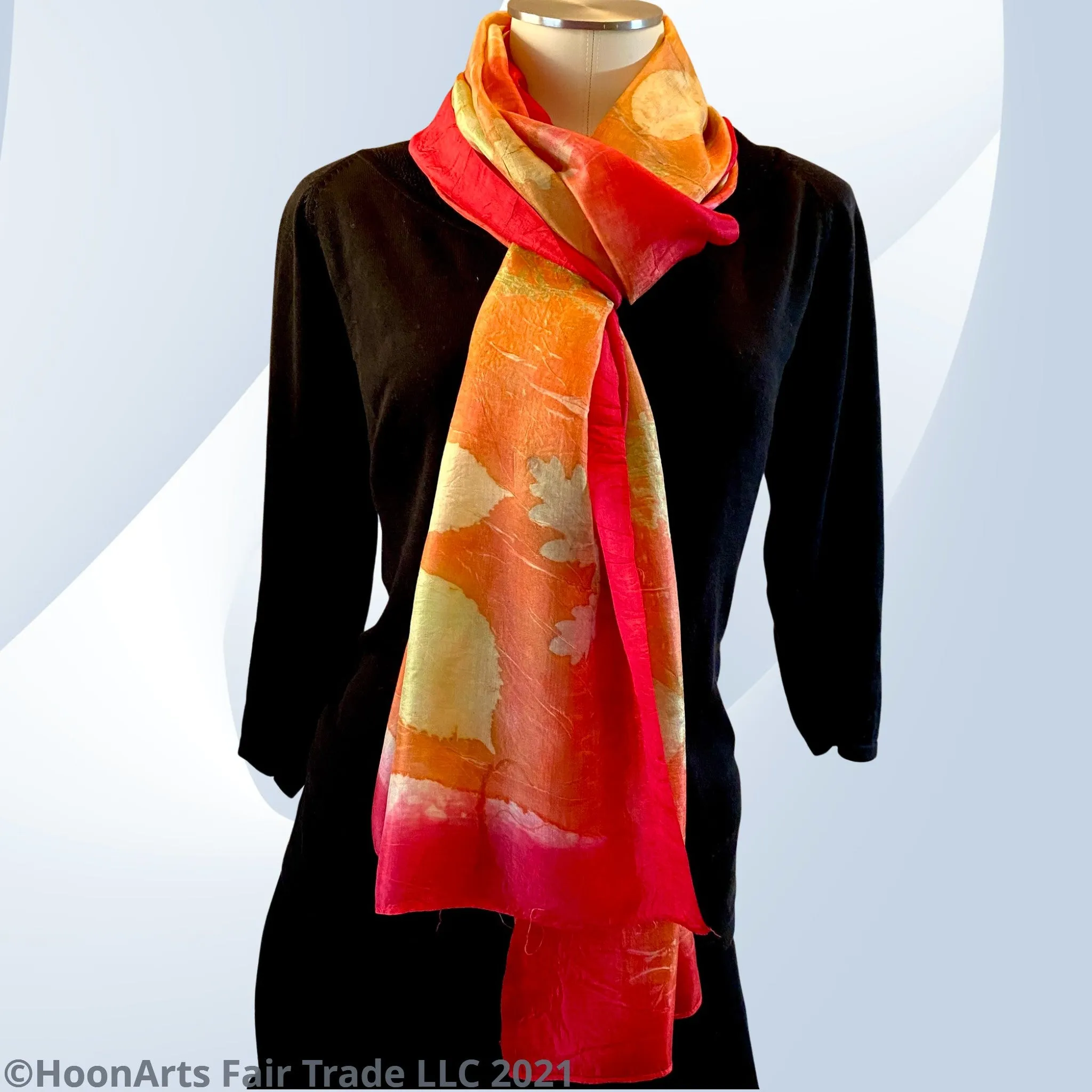 Eco-Printed Silk Scarf - Red