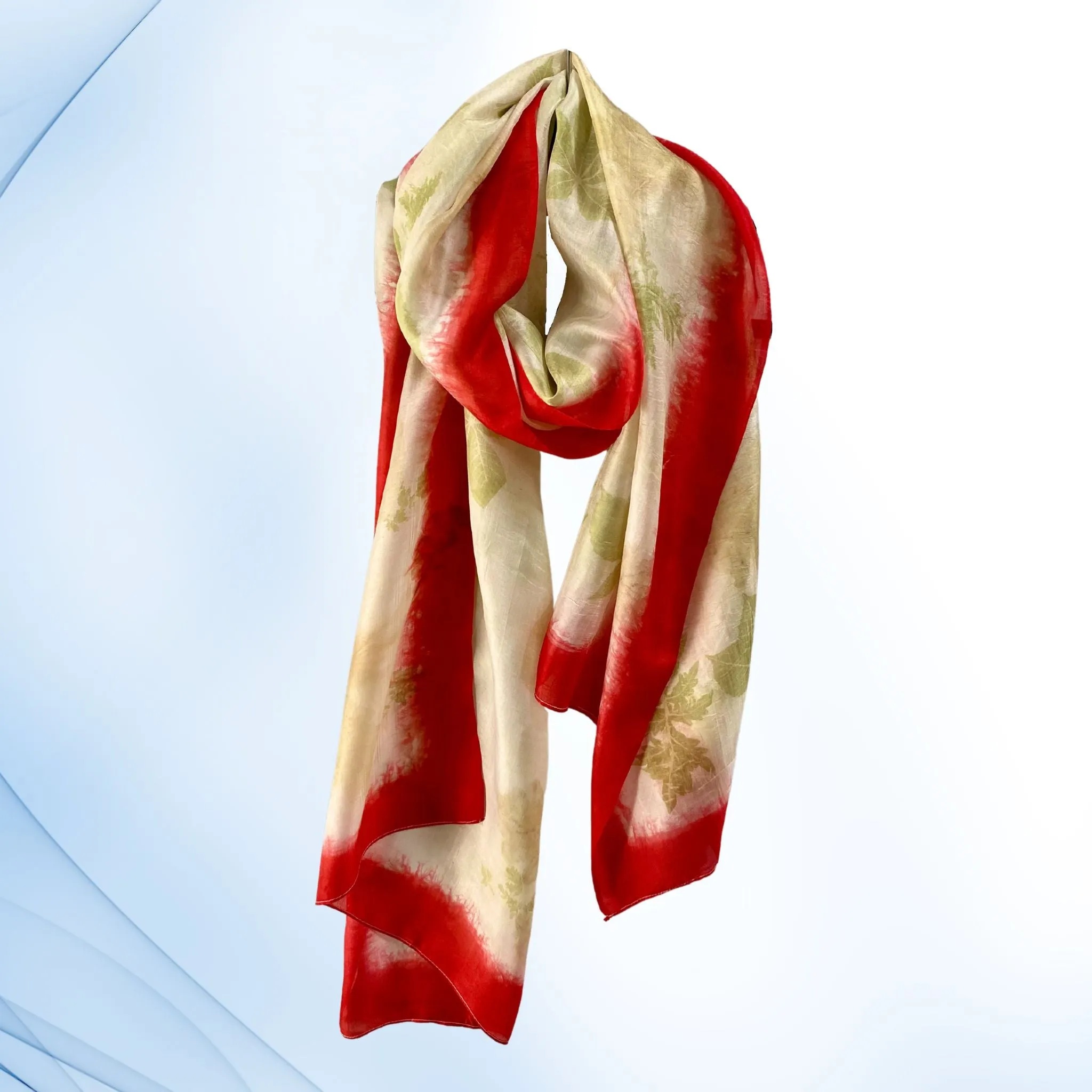 Eco-Printed Silk Scarf - Red