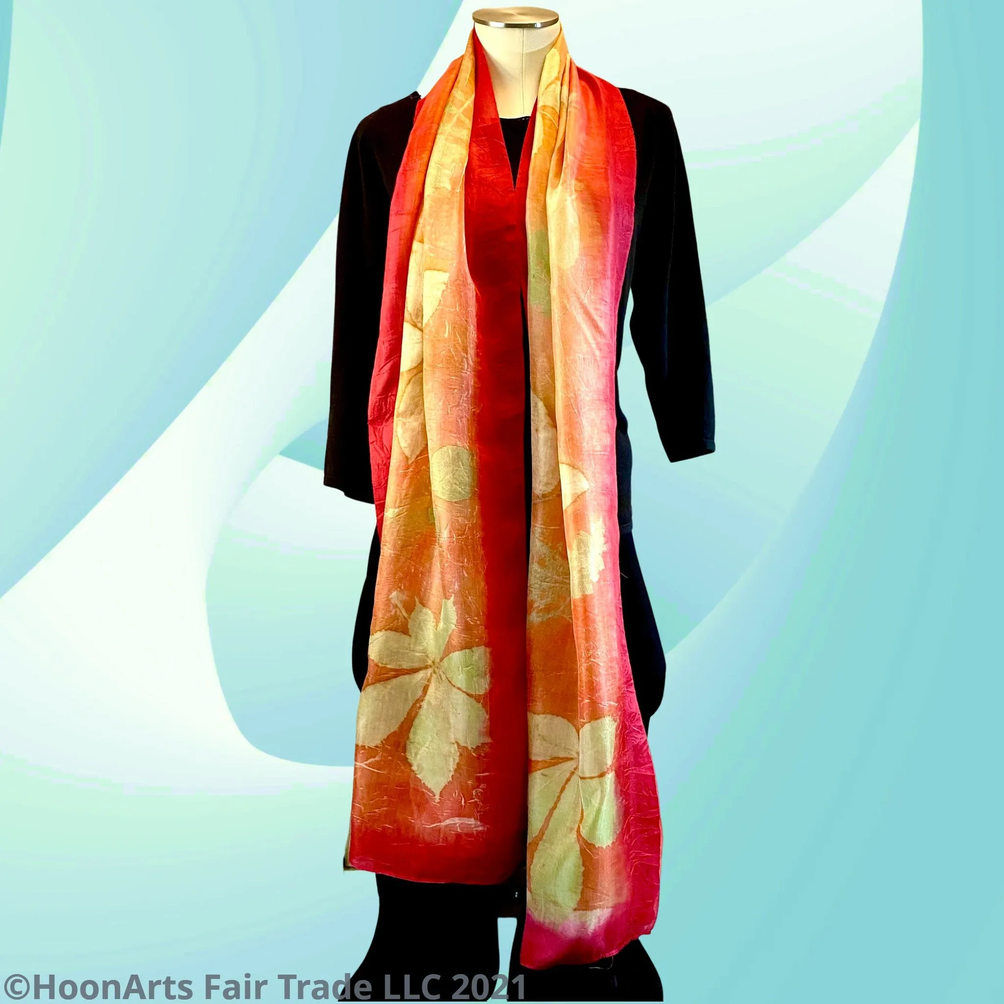 Eco-Printed Silk Scarf - Red